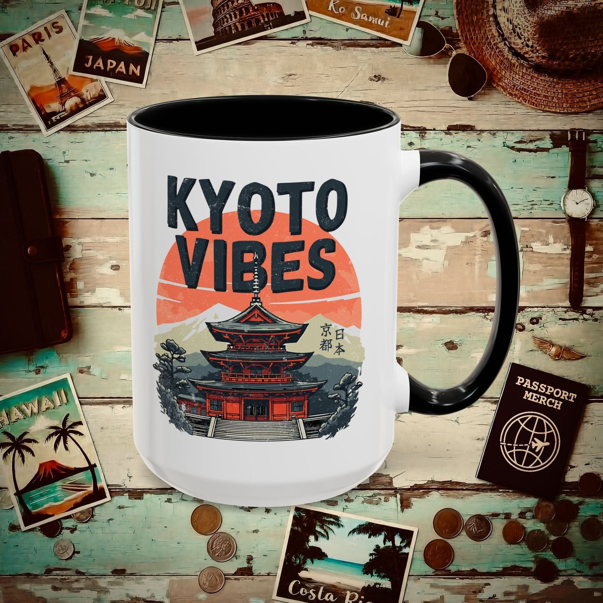 Vintage Kyoto Vibes, Japan 15oz Mug Black / 15oz