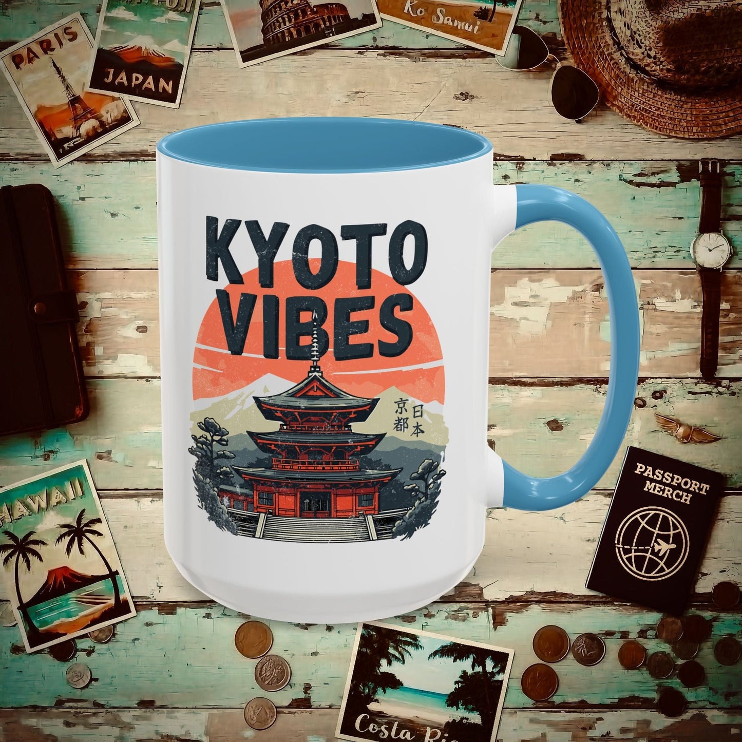 Vintage Kyoto Vibes, Japan 15oz Mug Light Blue / 15oz