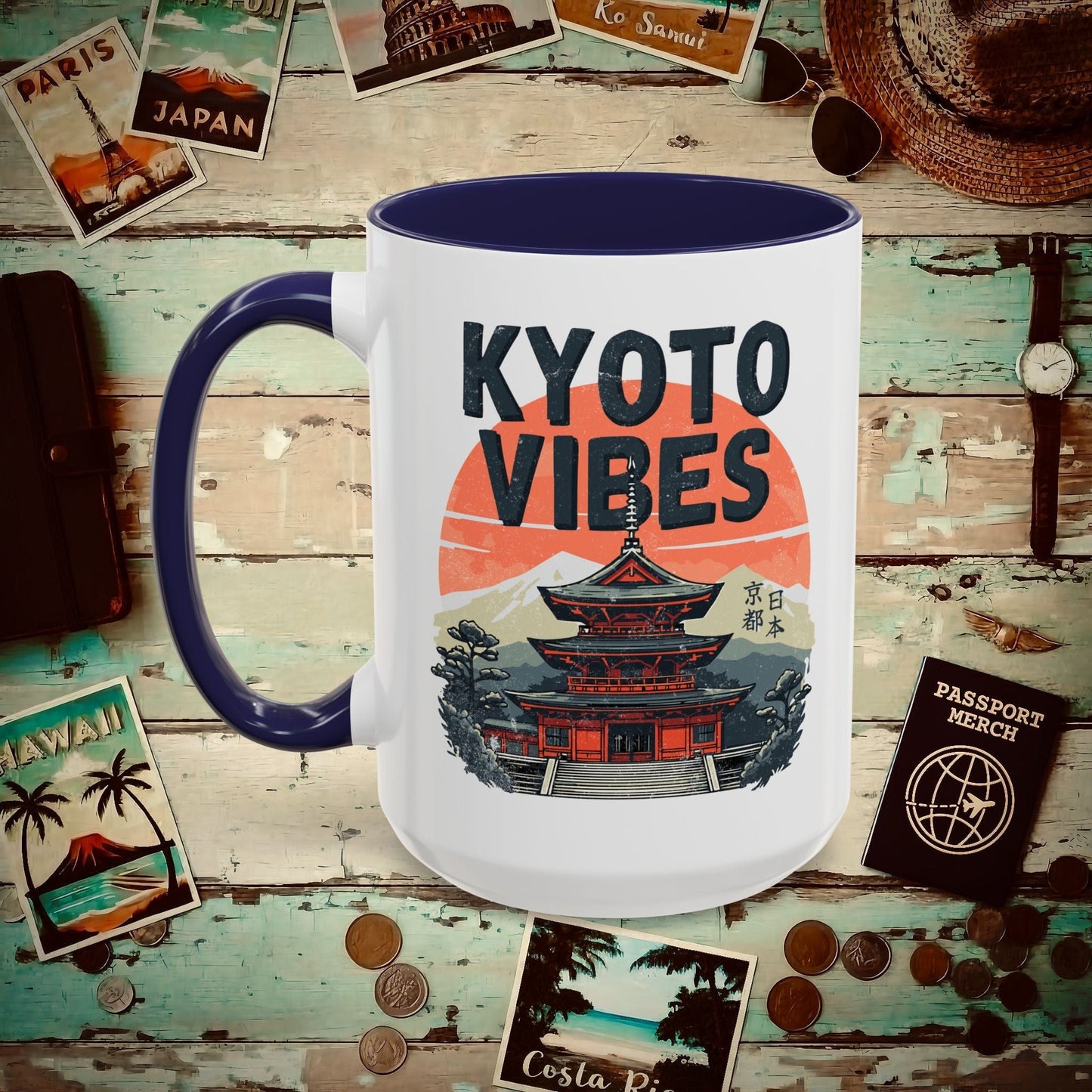 Vintage Kyoto Vibes, Japan 15oz Mug Navy / 15oz