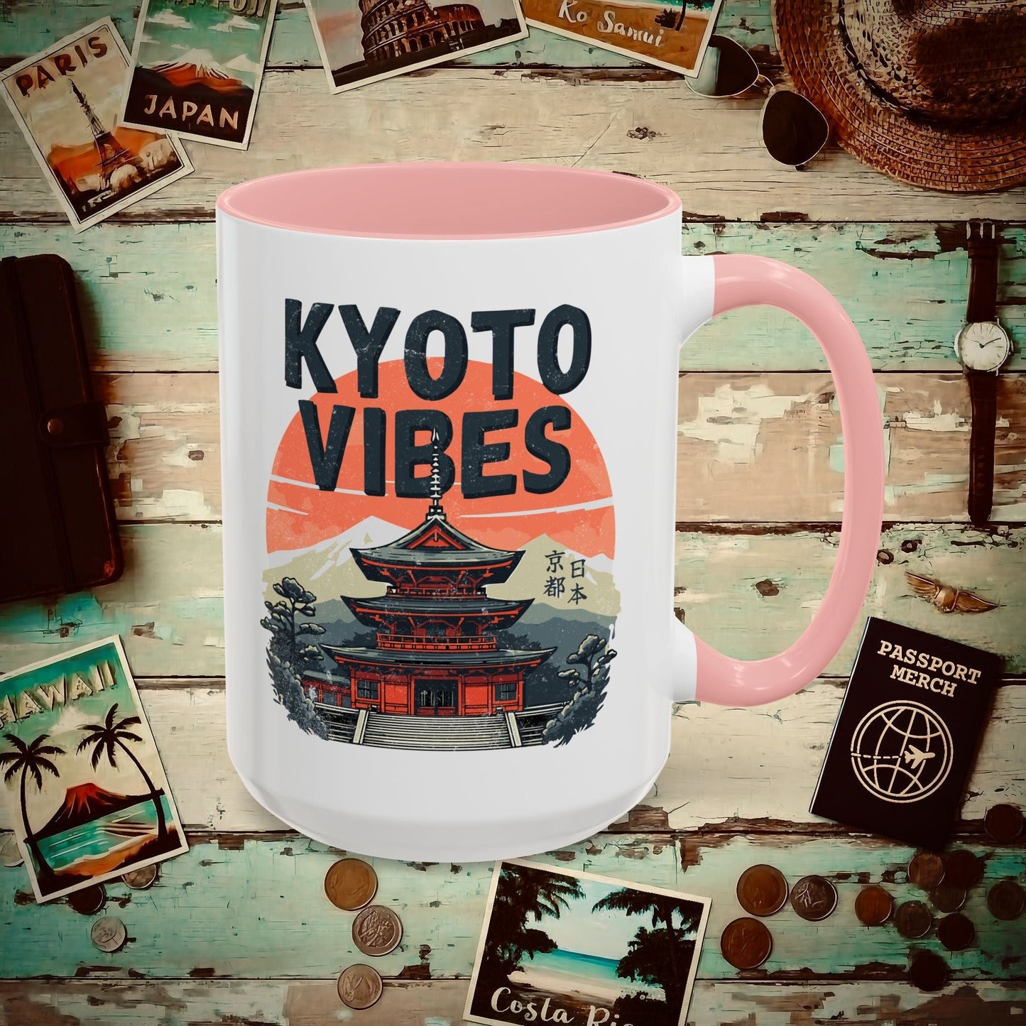 Vintage Kyoto Vibes, Japan 15oz Mug Pink / 15oz