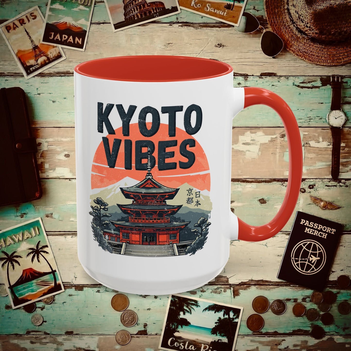 Vintage Kyoto Vibes, Japan 15oz Mug Red / 15oz