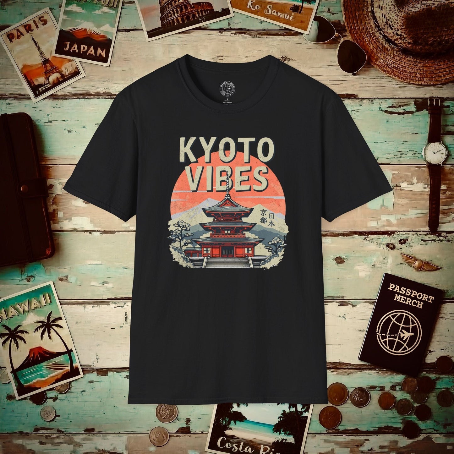 Vintage Kyoto Vibes, Japan T-Shirt Black / S