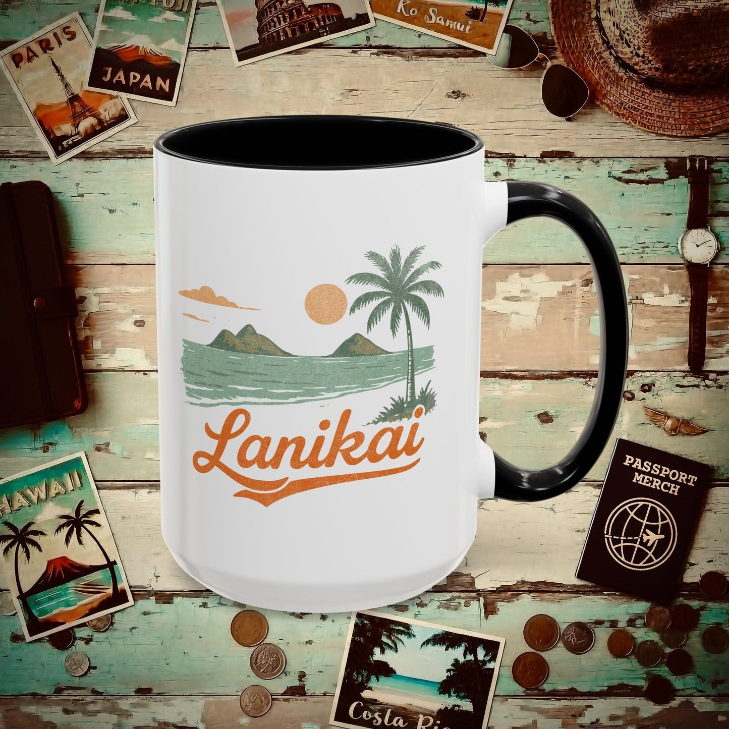 Vintage Lanikai, Oahu, Hawaii 15oz Mug Black / 15oz