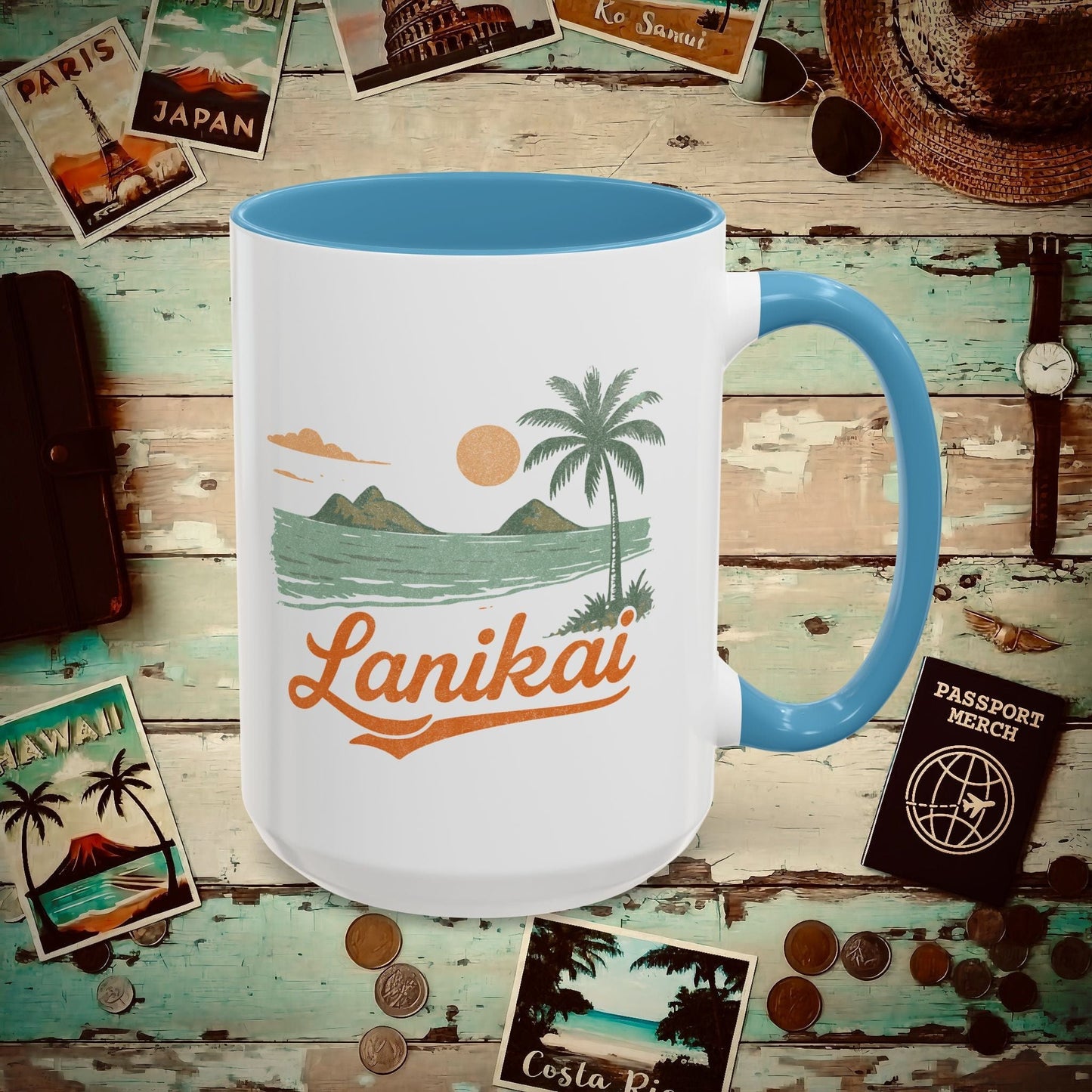 Vintage Lanikai, Oahu, Hawaii 15oz Mug Light Blue / 15oz