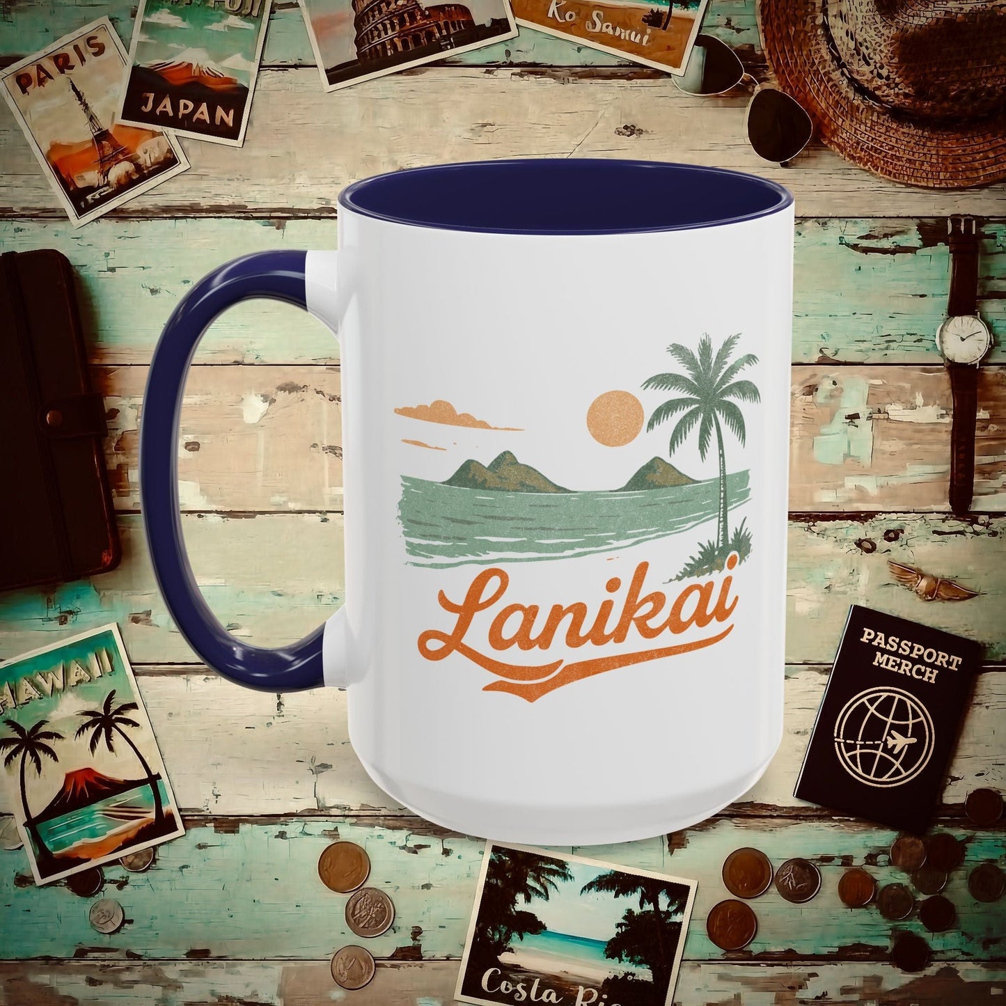 Vintage Lanikai, Oahu, Hawaii 15oz Mug Navy / 15oz
