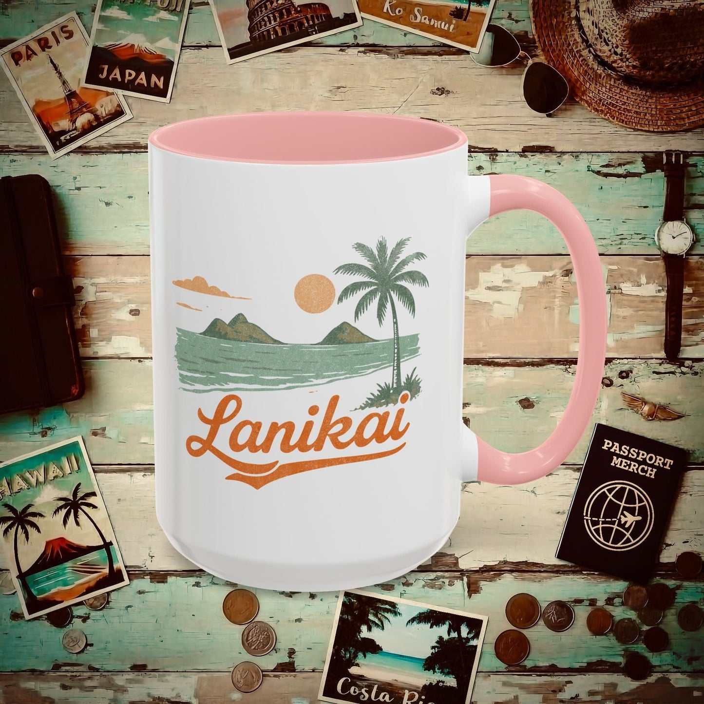 Vintage Lanikai, Oahu, Hawaii 15oz Mug Pink / 15oz
