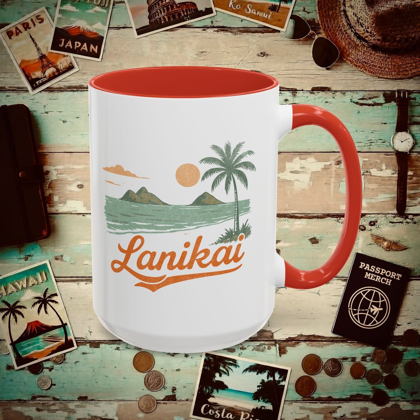 Vintage Lanikai, Oahu, Hawaii 15oz Mug Red / 15oz