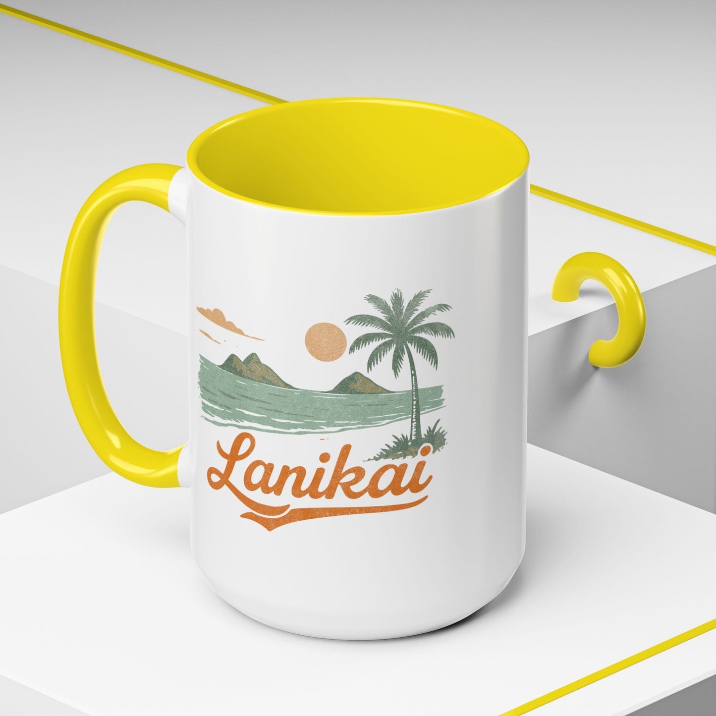 Vintage Lanikai, Oahu, Hawaii 15oz Mug Yellow / 15oz