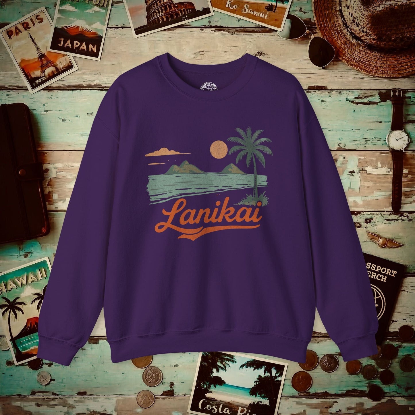 Vintage Lanikai, Oahu, Hawaii Crewneck Purple / S
