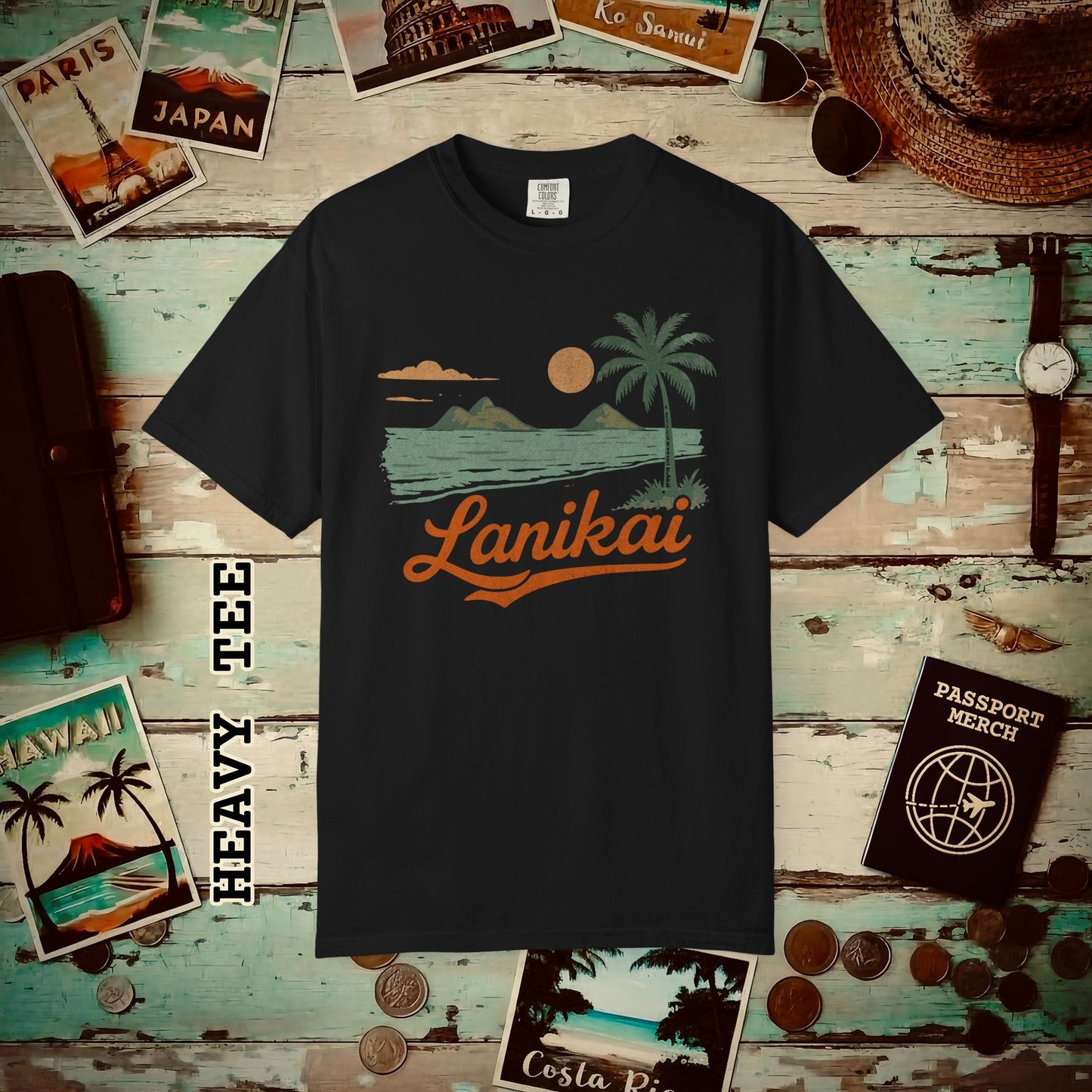 Vintage Lanikai, Oahu, Hawaii Heavy Tee Black / S