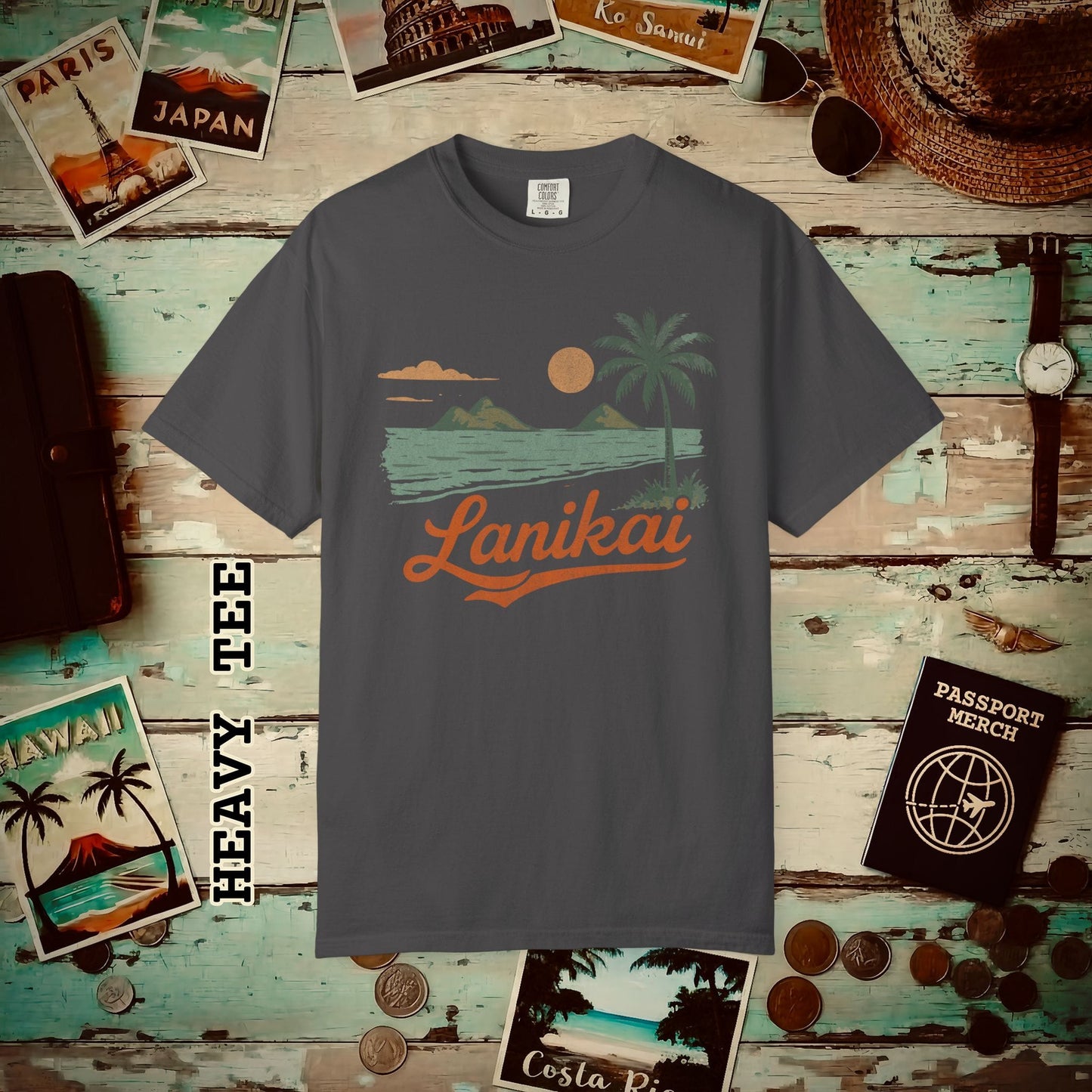 Vintage Lanikai, Oahu, Hawaii Heavy Tee Graphite / S
