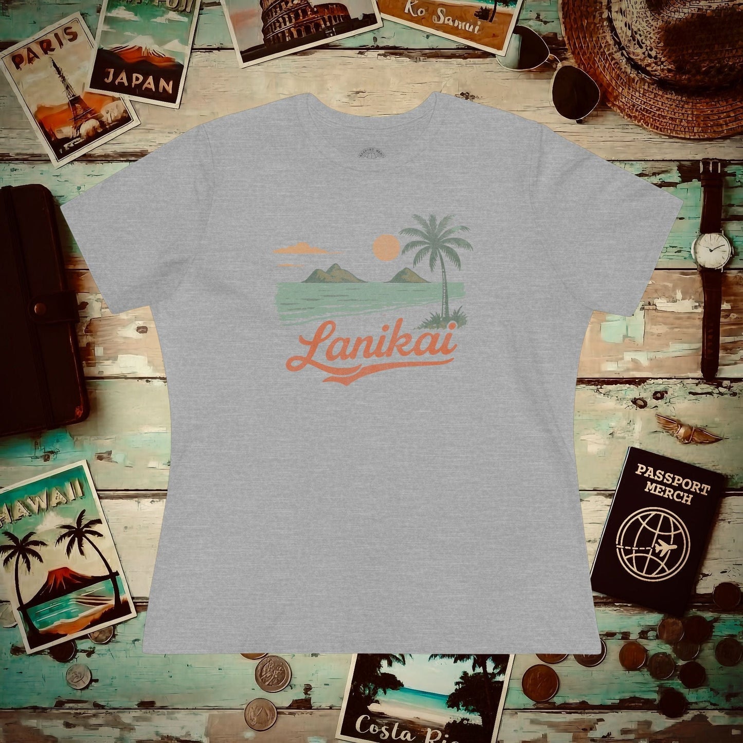 Vintage Lanikai, Oahu, Hawaii, Womens Fit T-Shirt Athletic Heather / S