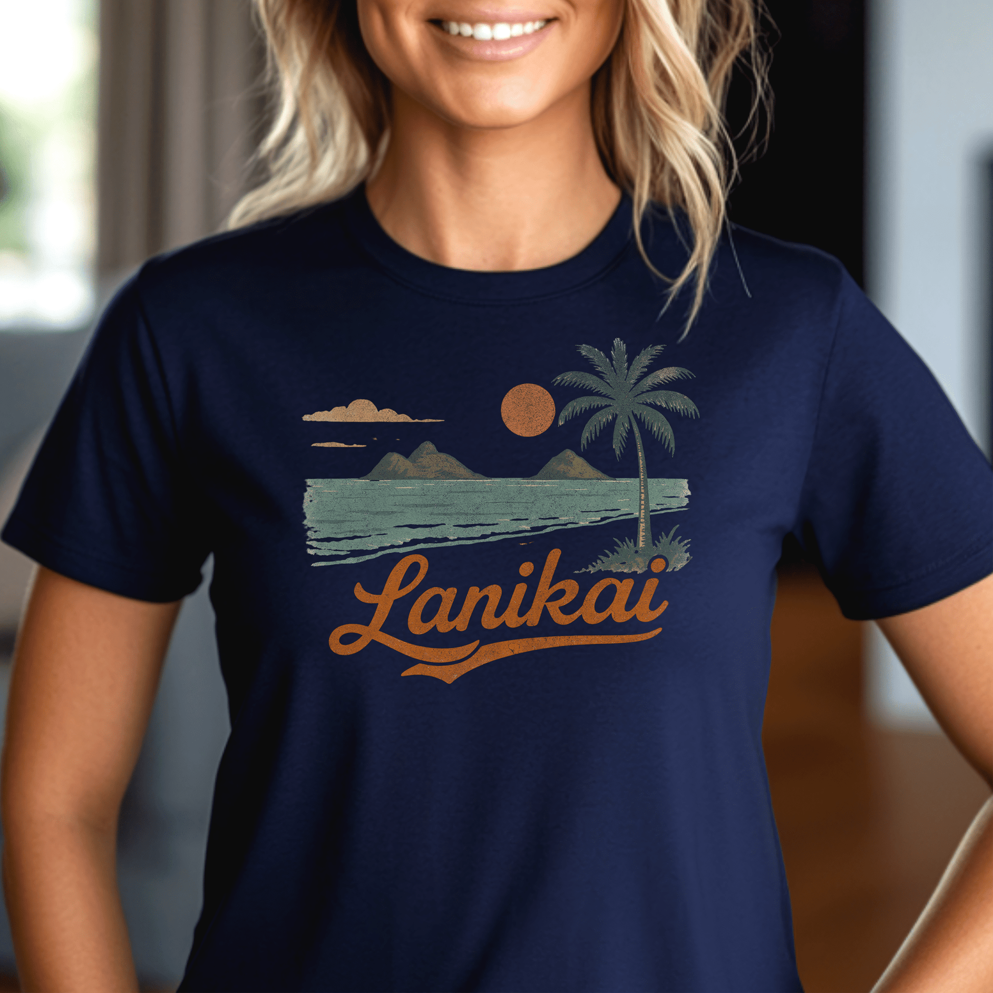 Vintage Lanikai, Oahu, Hawaii, Womens Fit T-Shirt Navy / S