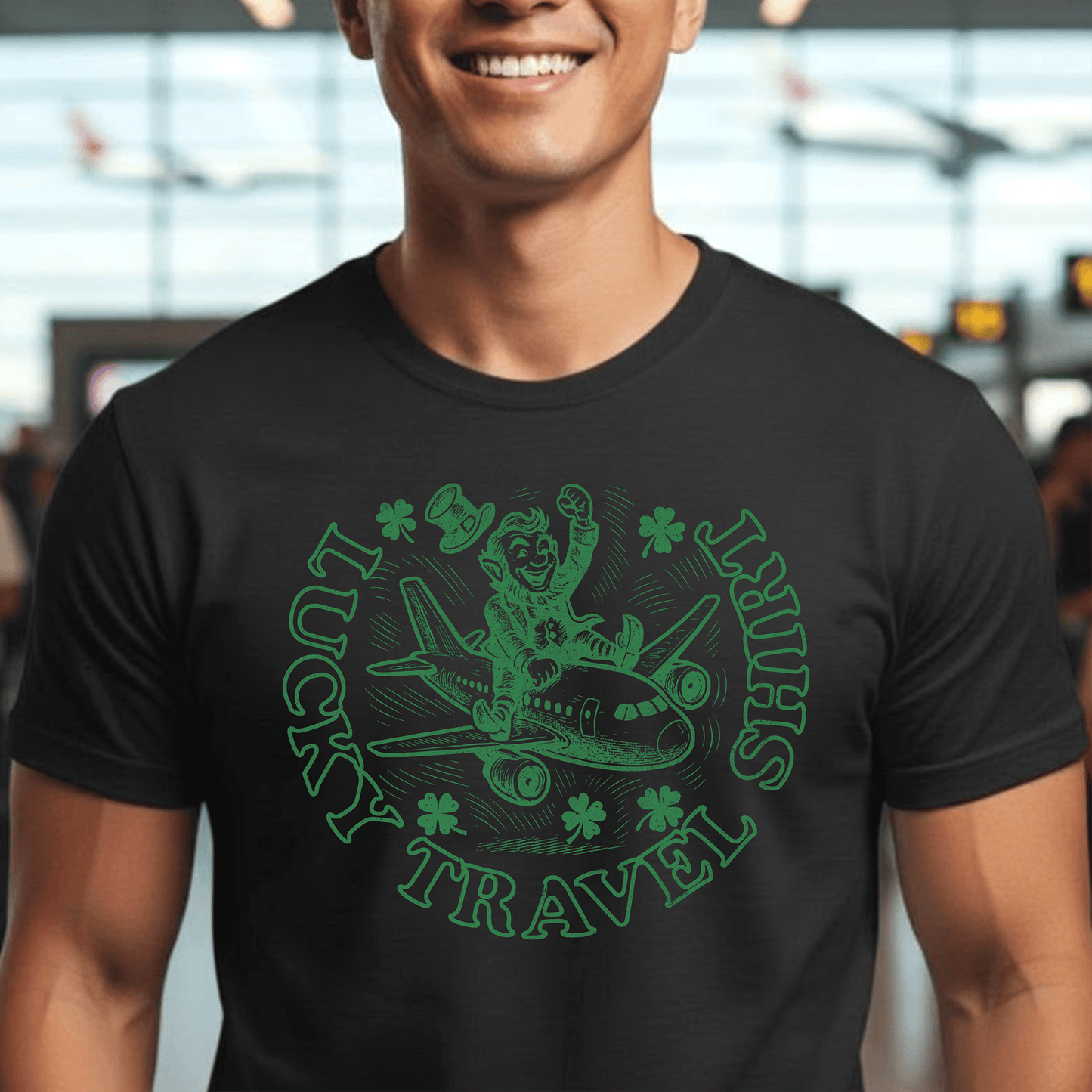 Vintage Lucky Leprechaun Travel T-Shirt Black / S