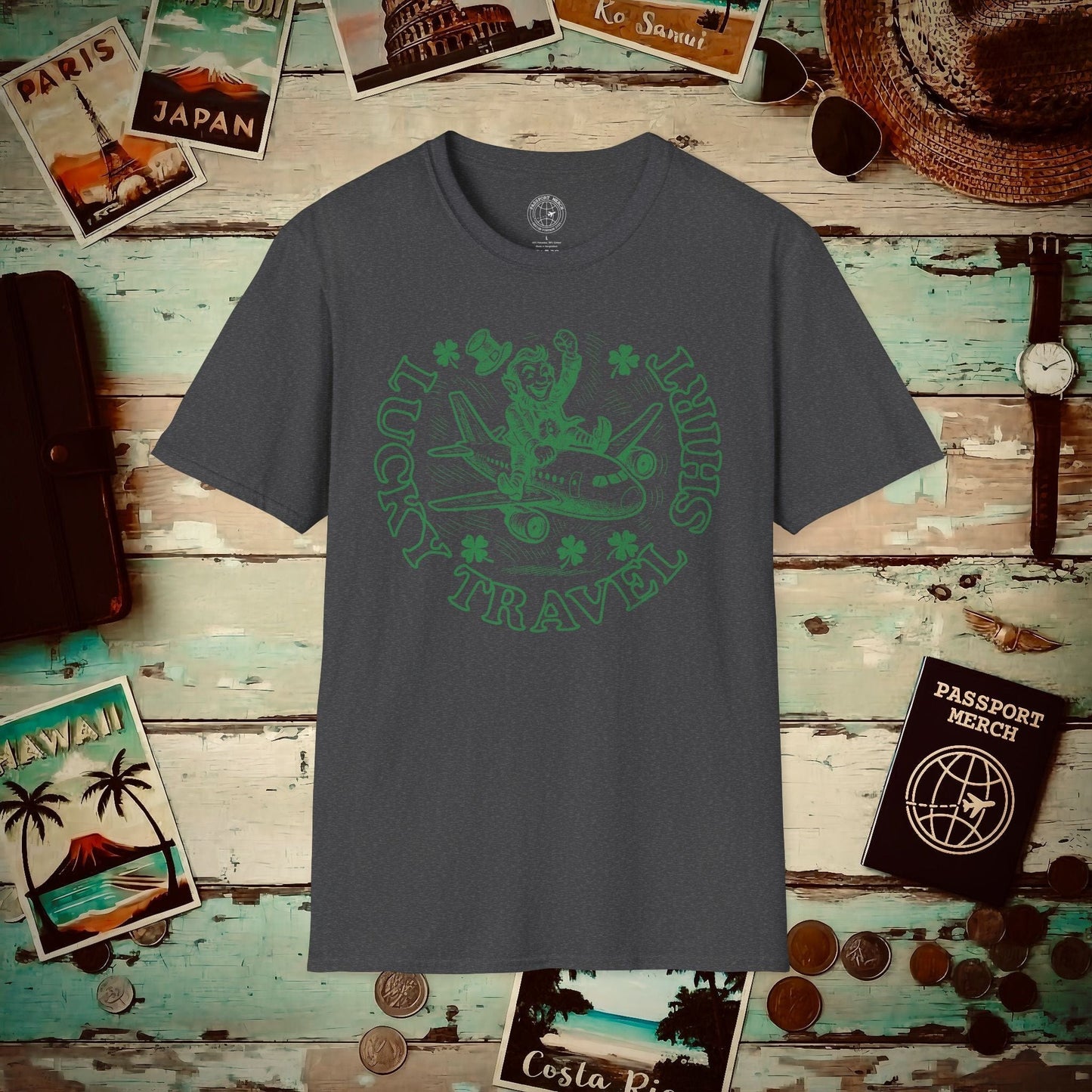 Vintage Lucky Leprechaun Travel T-Shirt Dark Heather / S