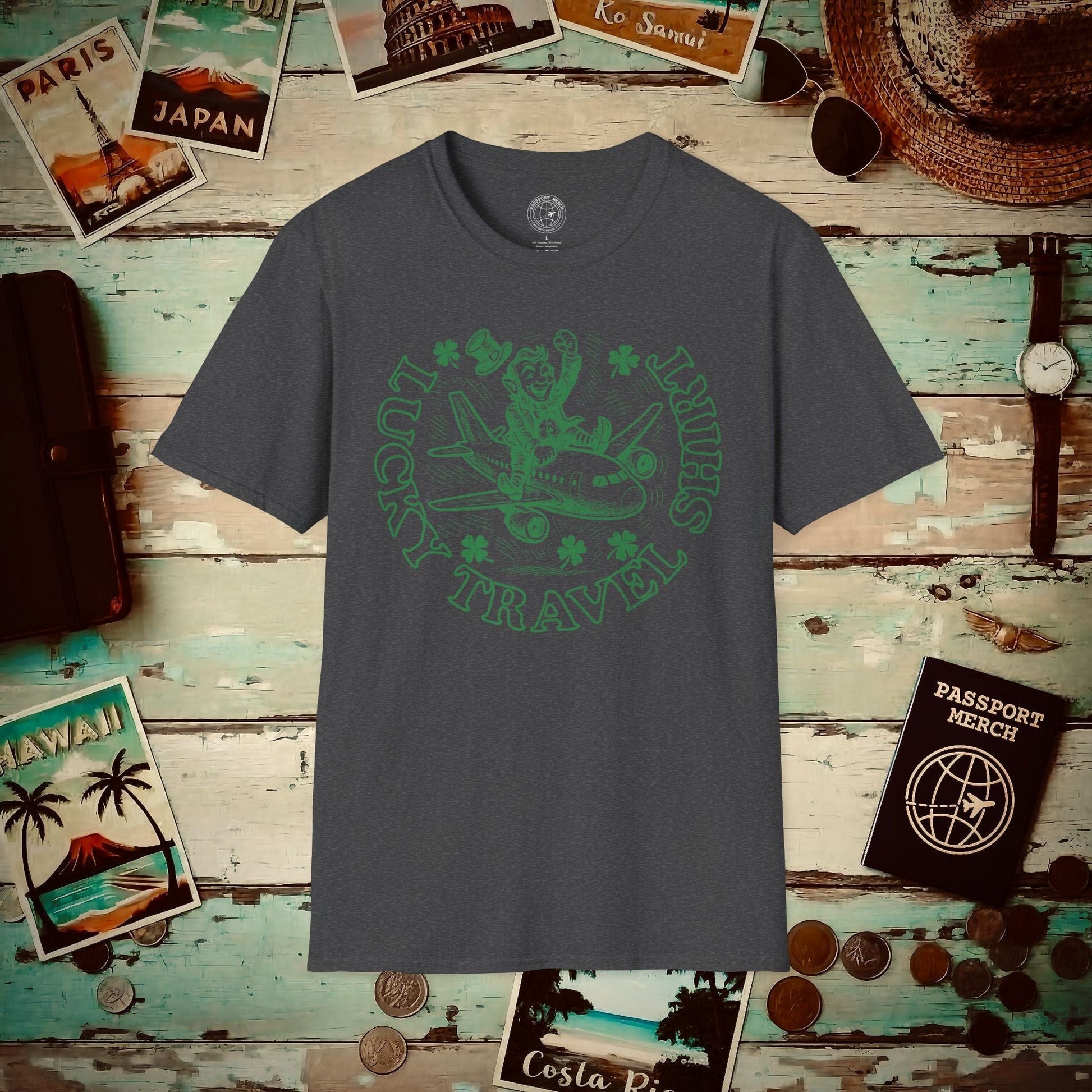 Vintage Lucky Leprechaun Travel T-Shirt Dark Heather / S