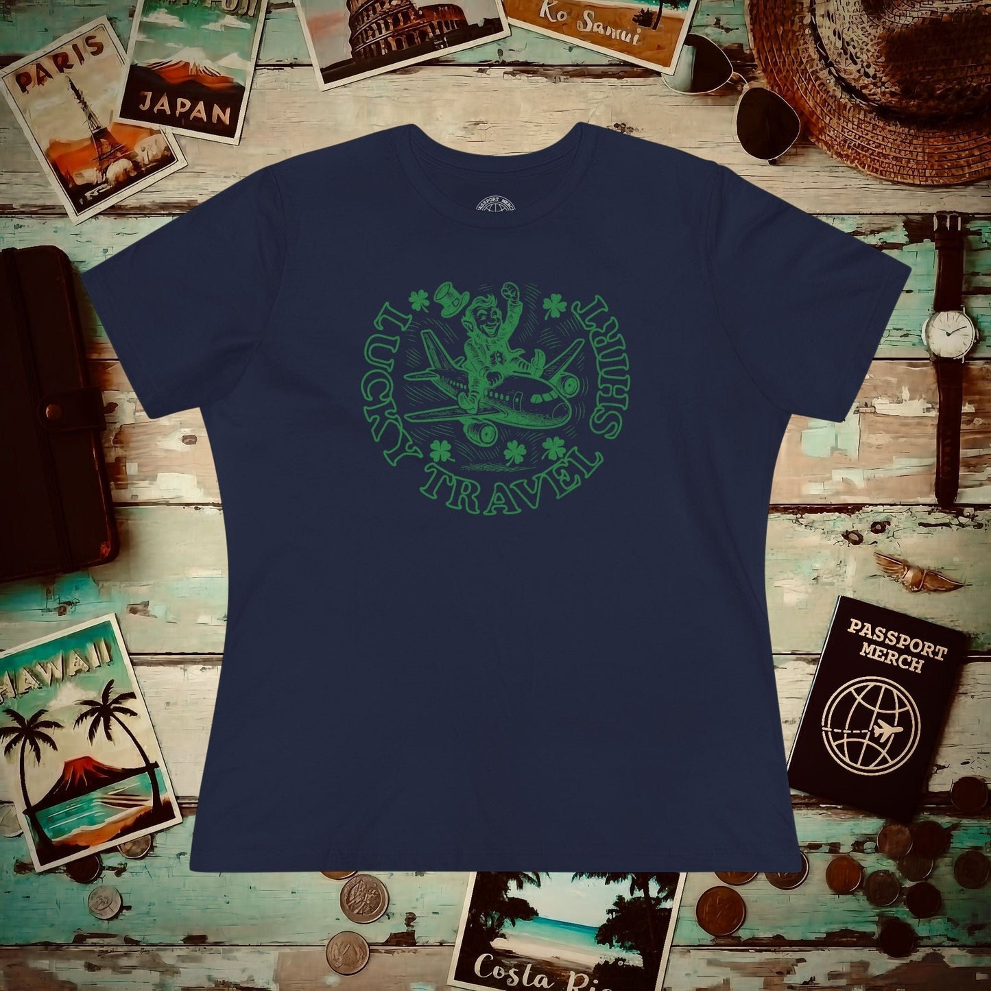Vintage Lucky Leprechaun Travel Womens Fit T-Shirt Navy / S