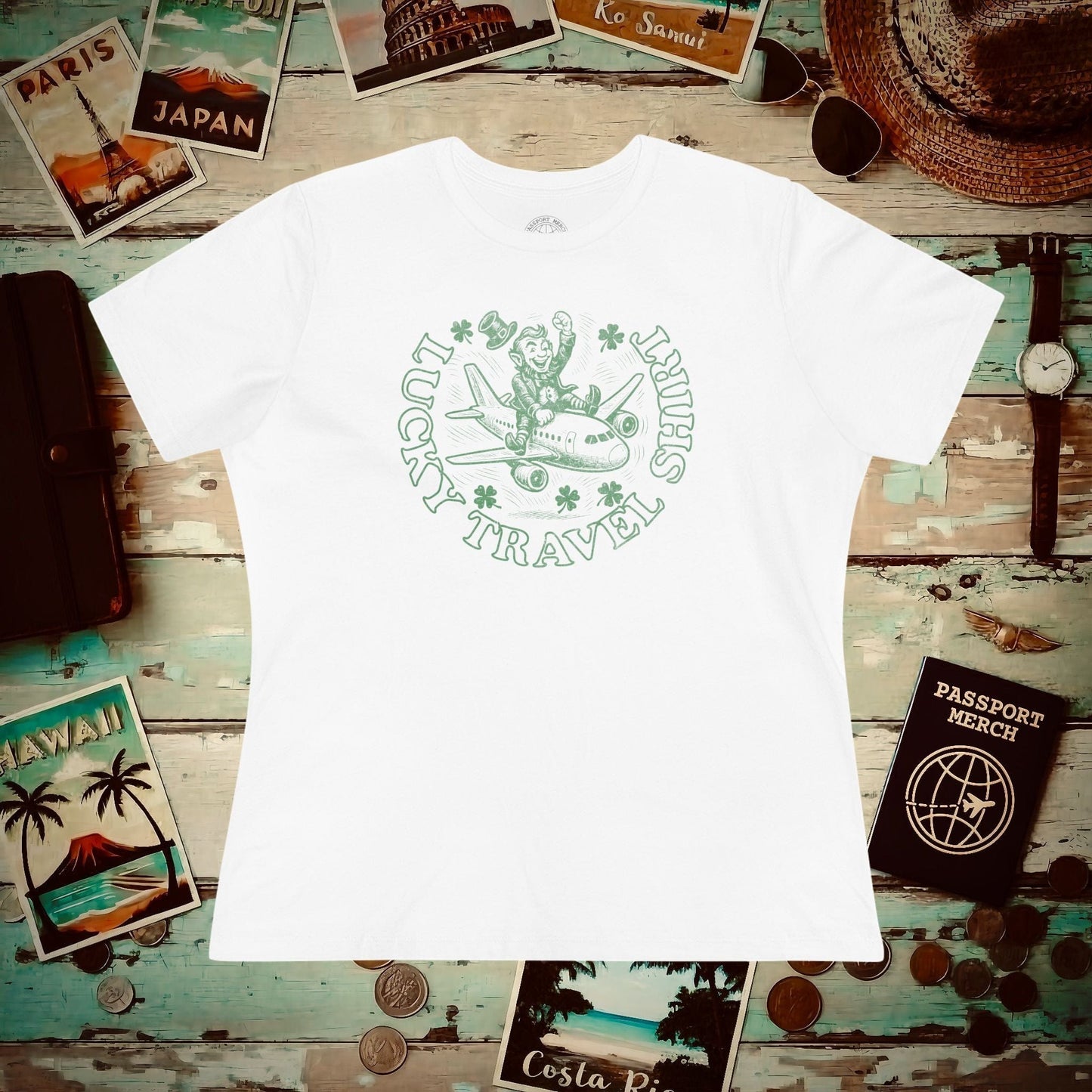 Vintage Lucky Leprechaun Travel Womens Fit T-Shirt White / S