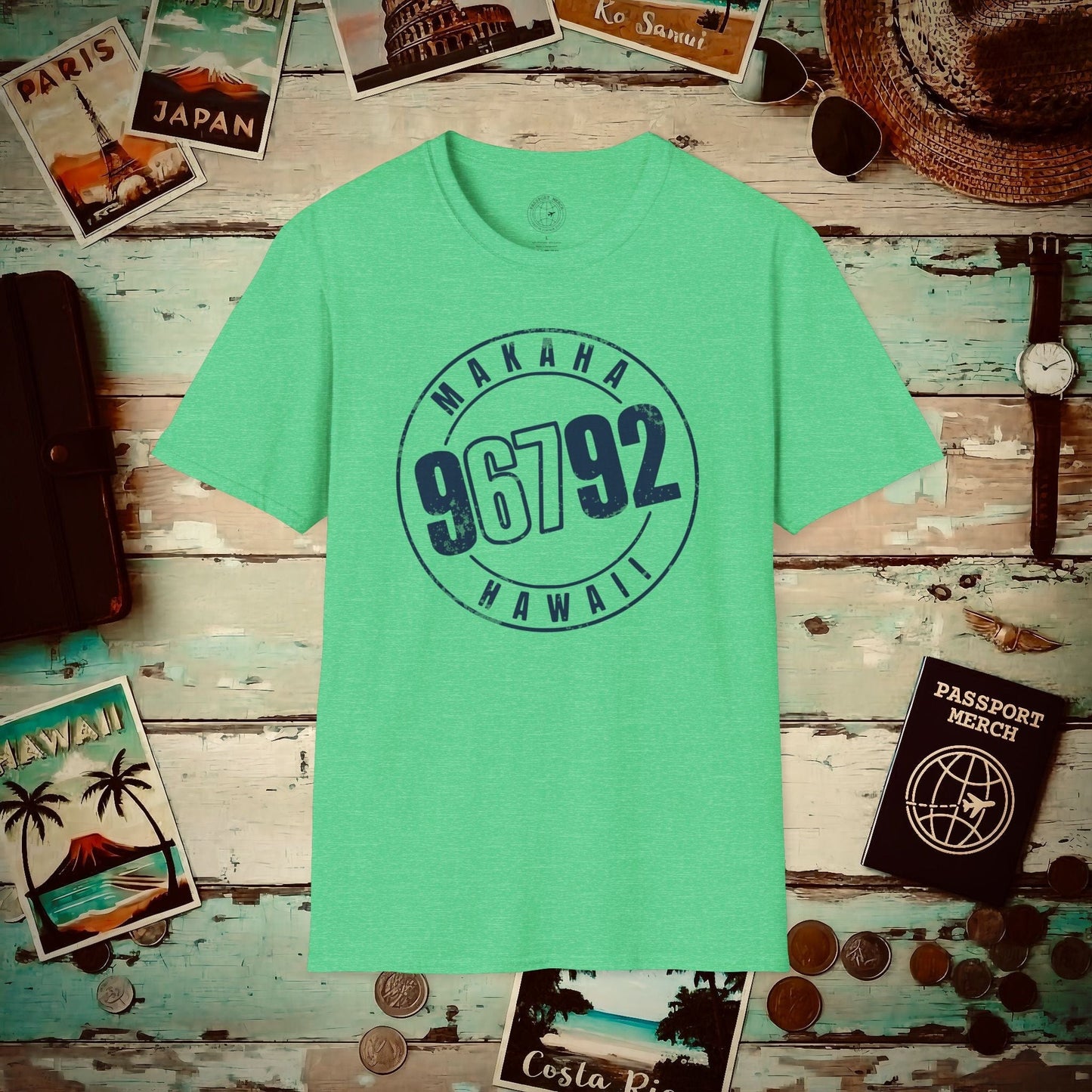 Vintage Makaha Zip Code ("67" Pop Culture Edition), Hawaii T-Shirt Heather Irish Green / S