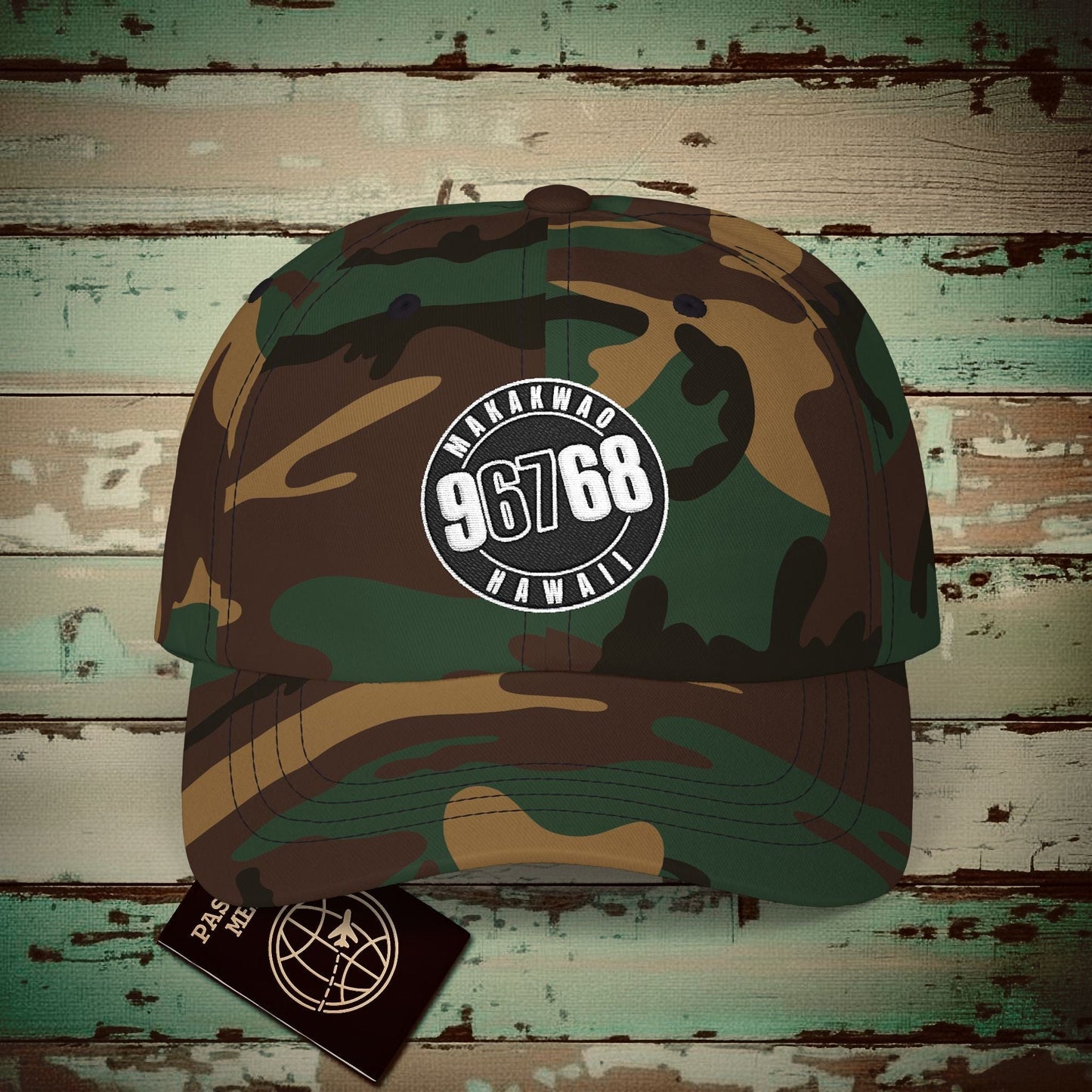 Vintage Makawao Zip Code ("67" Pop Culture Edition), Hawaii Embroidered Hat Green Camo / One size