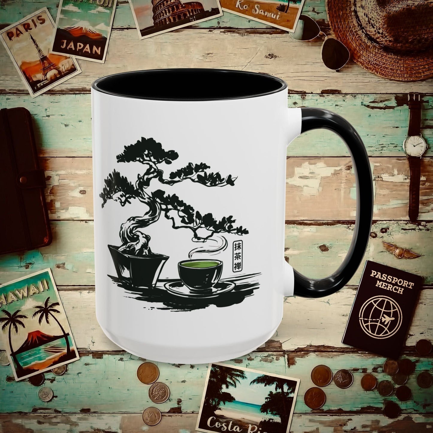 Vintage Matcha Zen, Japan 15oz Mug Black / 15oz