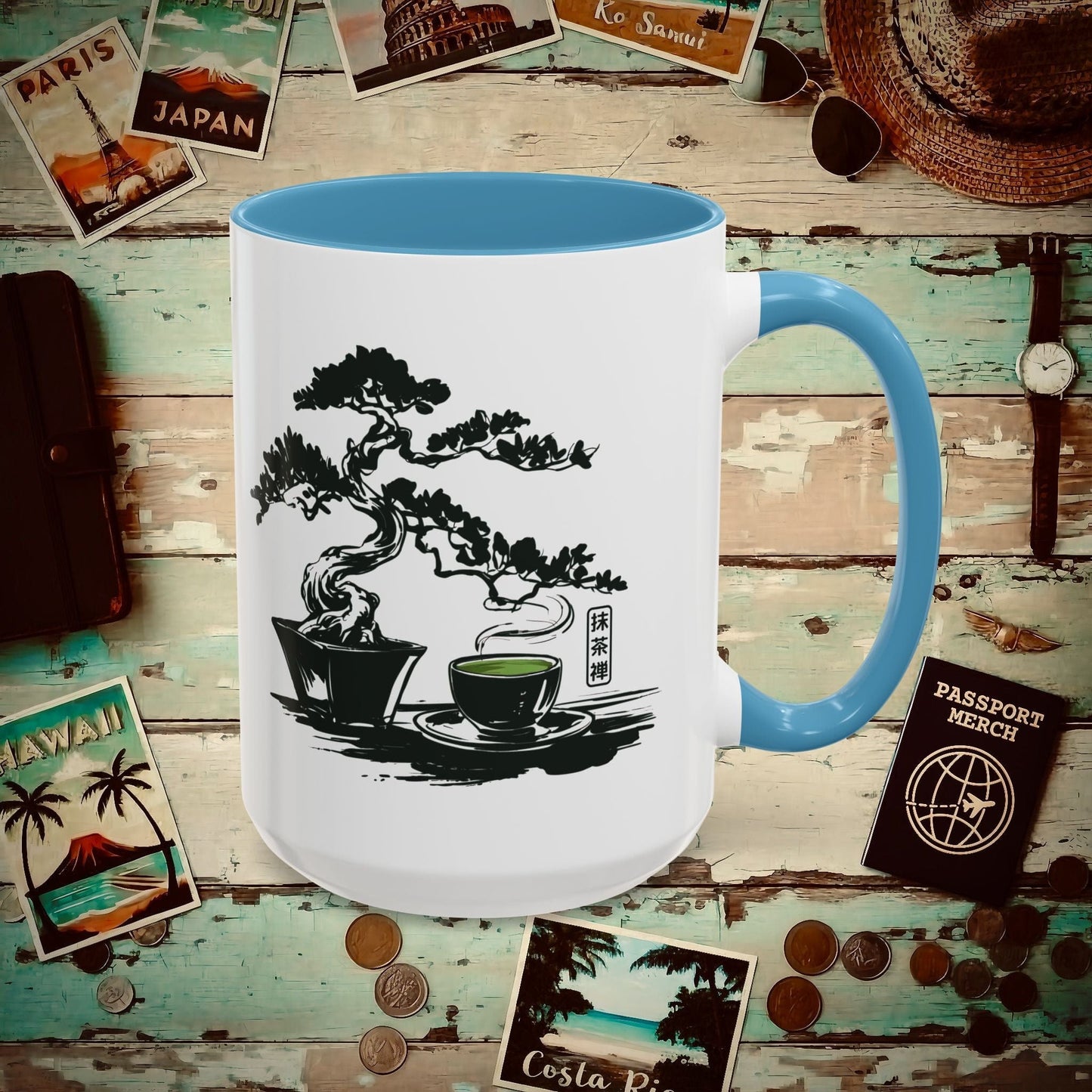 Vintage Matcha Zen, Japan 15oz Mug Light Blue / 15oz