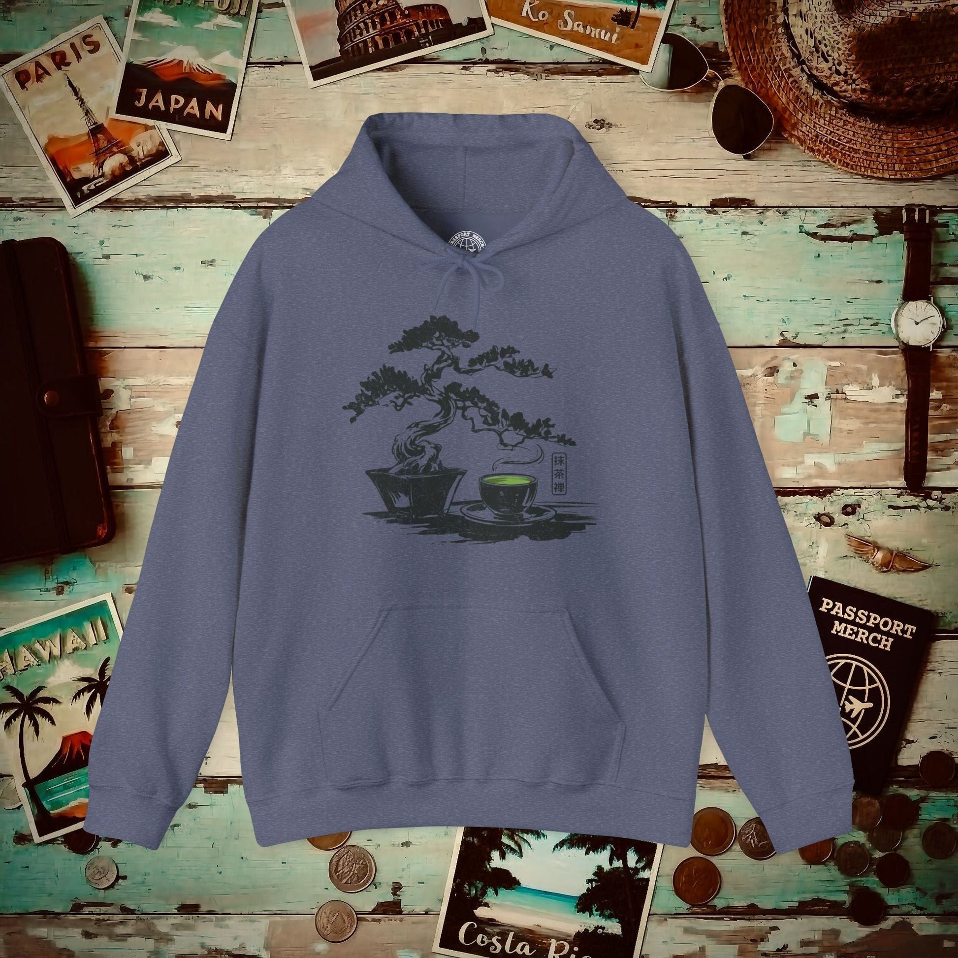 Vintage Matcha Zen, Japan Hoodie Heather Navy / S