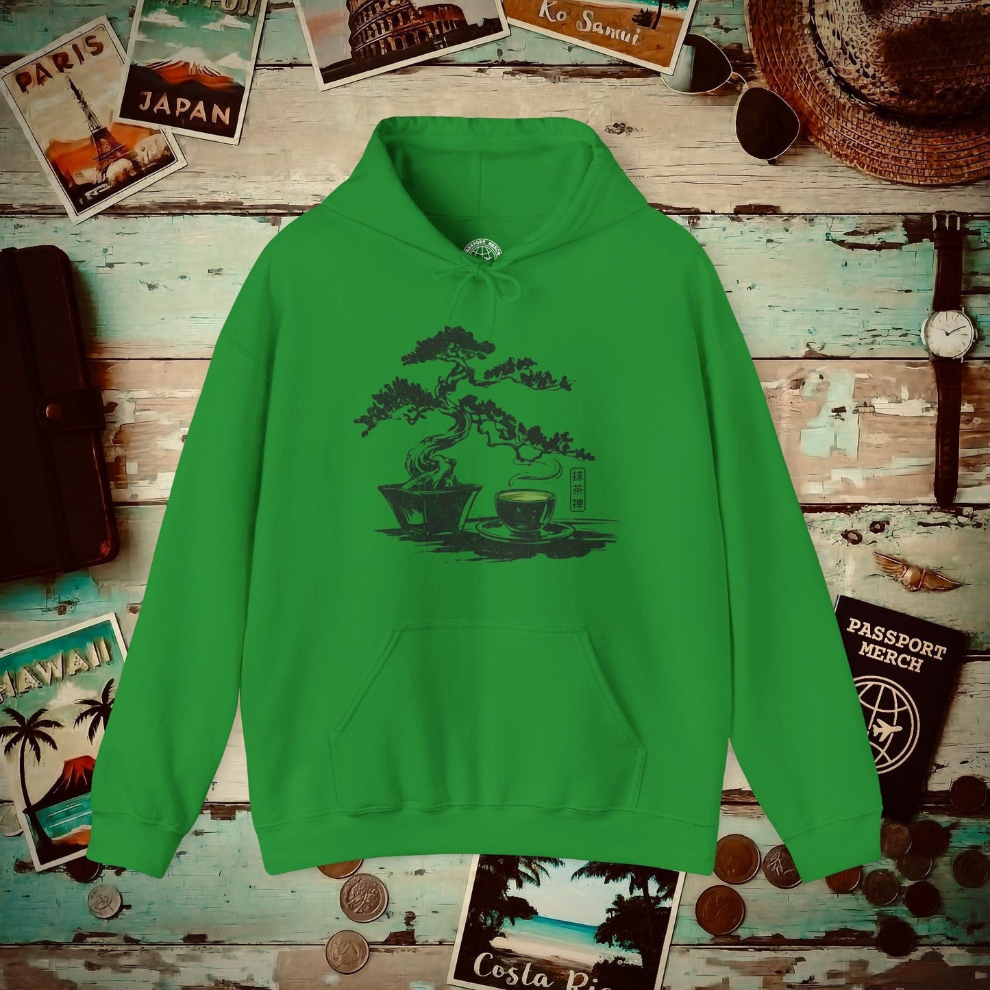 Vintage Matcha Zen, Japan Hoodie Irish Green / S
