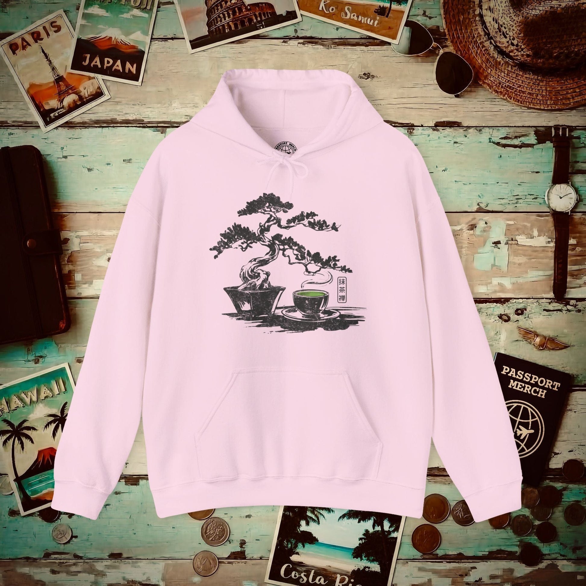 Vintage Matcha Zen, Japan Hoodie Light Pink / S
