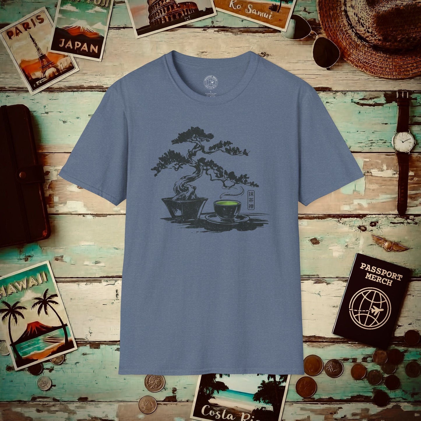 Vintage Matcha Zen, Japan T-Shirt Heather Indigo / S