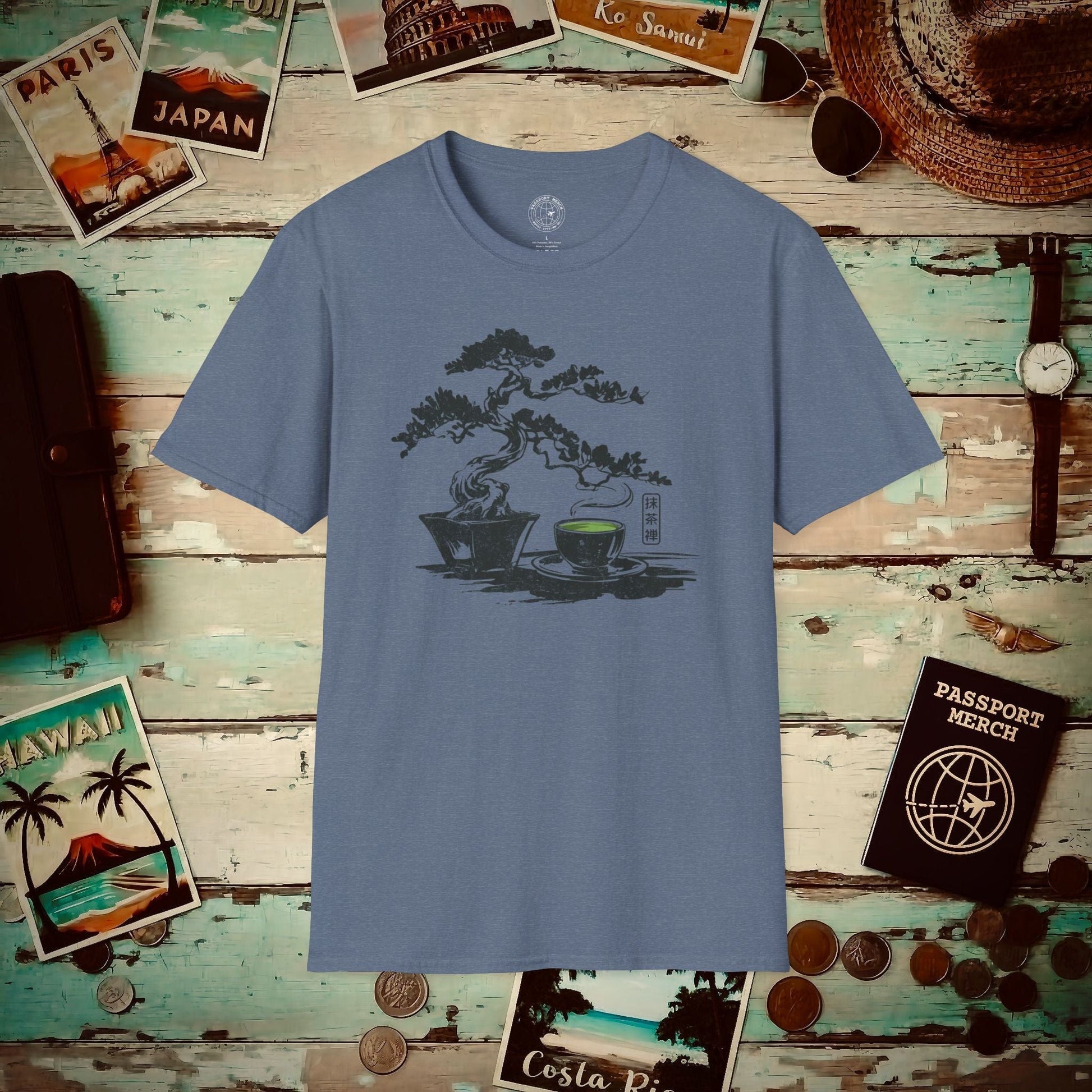 Vintage Matcha Zen, Japan T-Shirt Heather Indigo / S