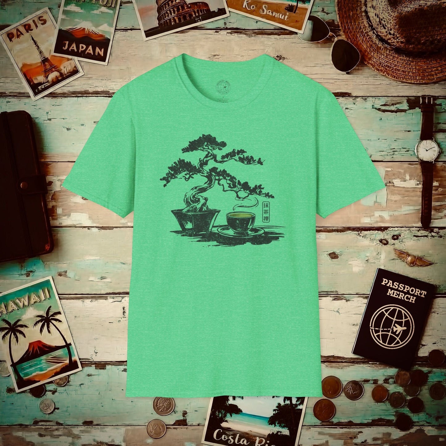 Vintage Matcha Zen, Japan T-Shirt Heather Irish Green / S