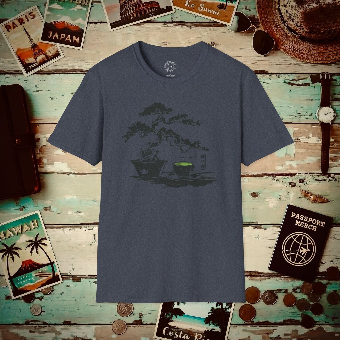 Vintage Matcha Zen, Japan T-Shirt Heather Navy / S