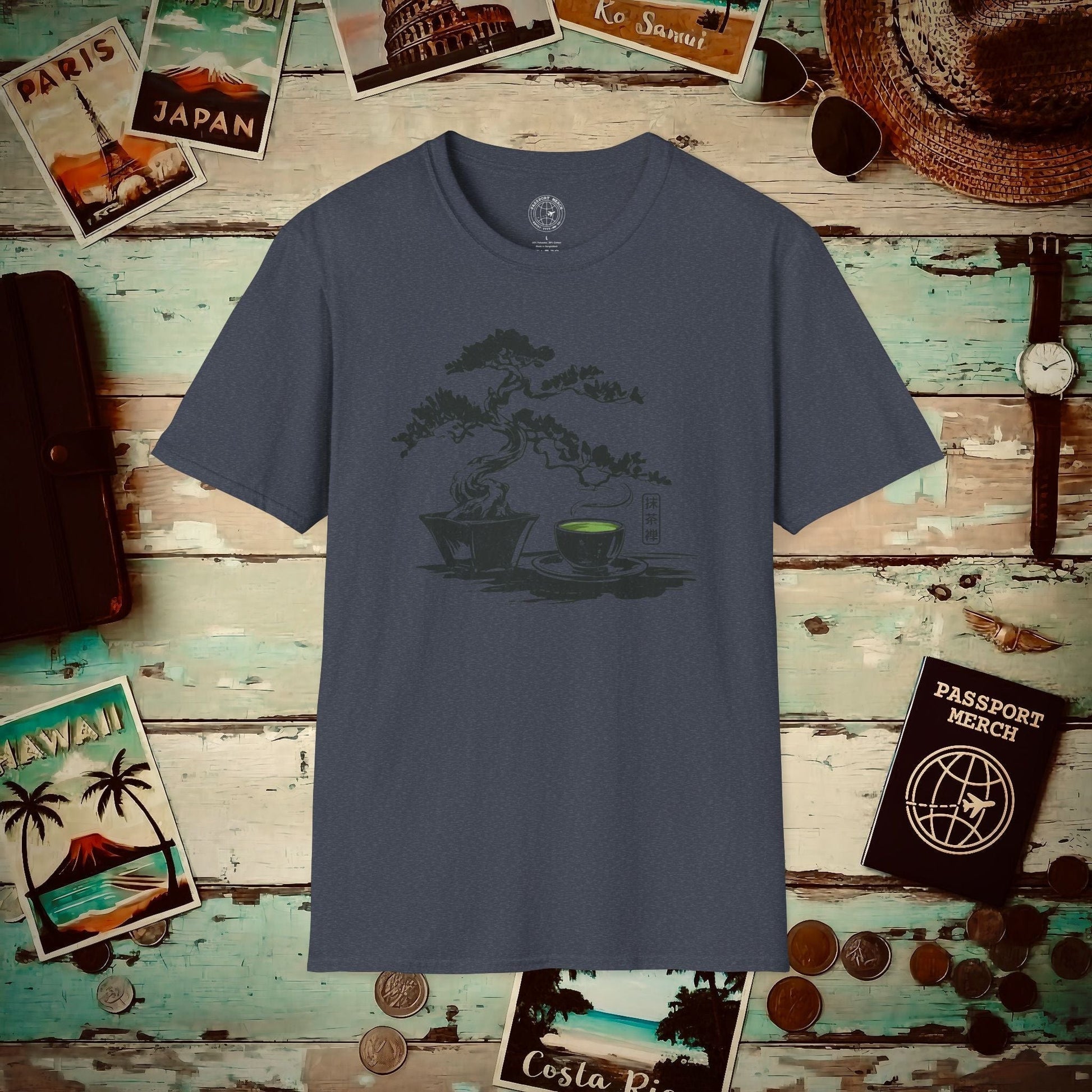 Vintage Matcha Zen, Japan T-Shirt Heather Navy / S