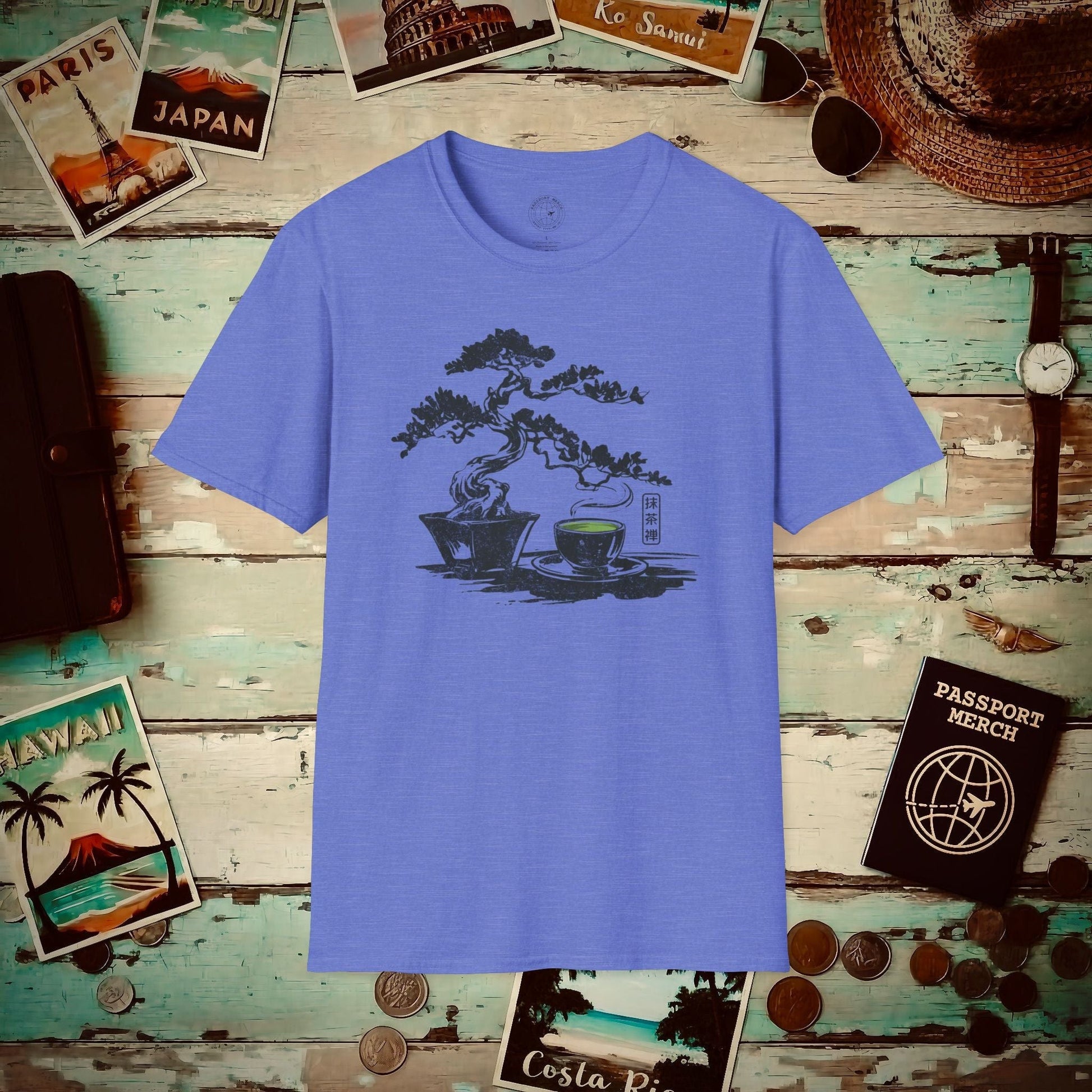 Vintage Matcha Zen, Japan T-Shirt Heather Royal / S