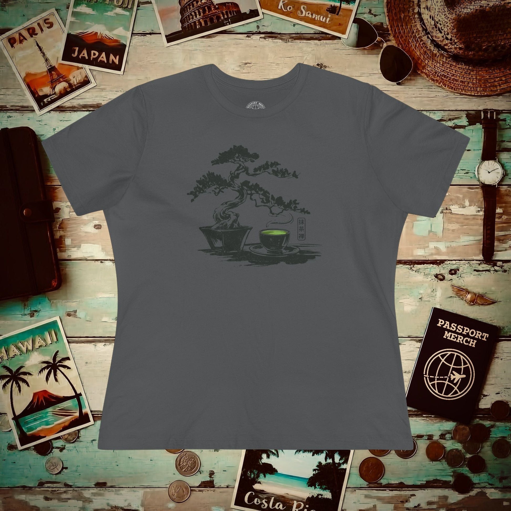 Vintage Matcha Zen, Japan, Womens Fit T-Shirt Asphalt / S