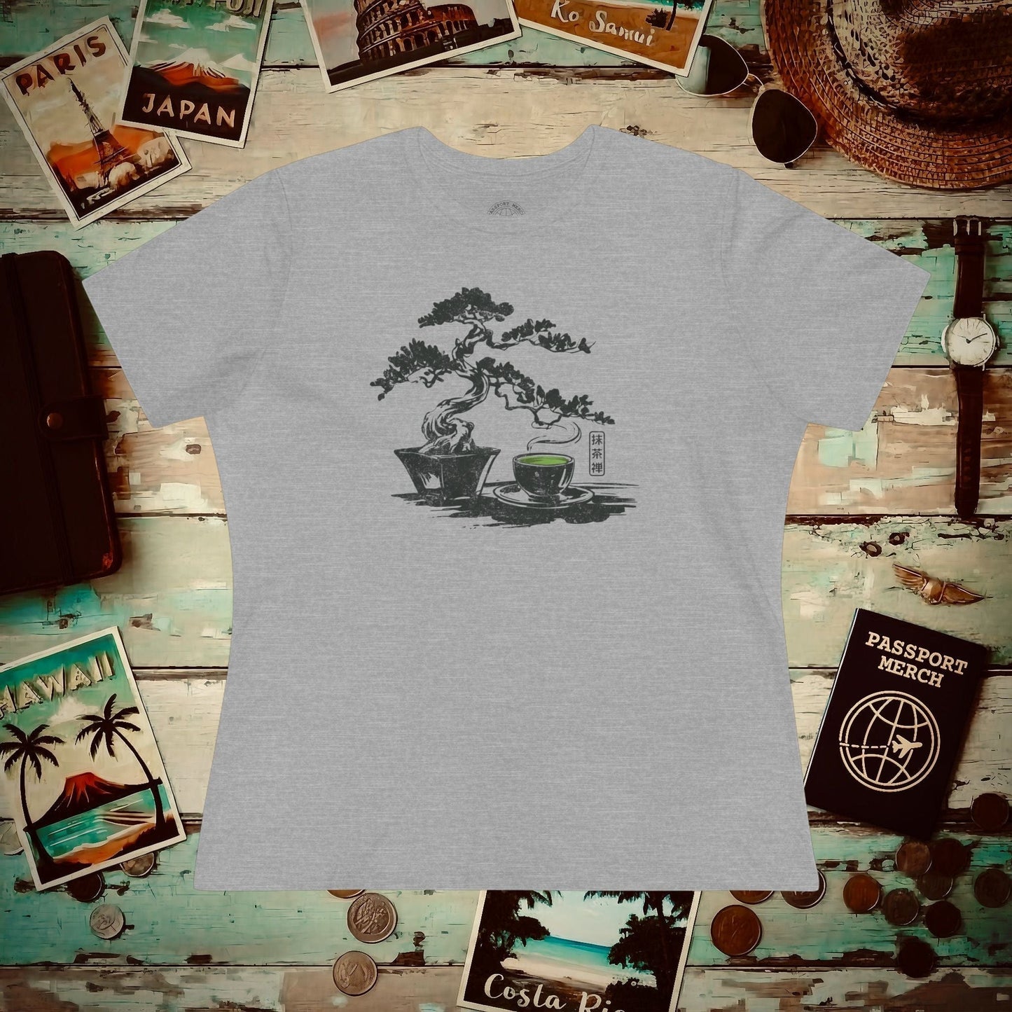 Vintage Matcha Zen, Japan, Womens Fit T-Shirt Athletic Heather / S