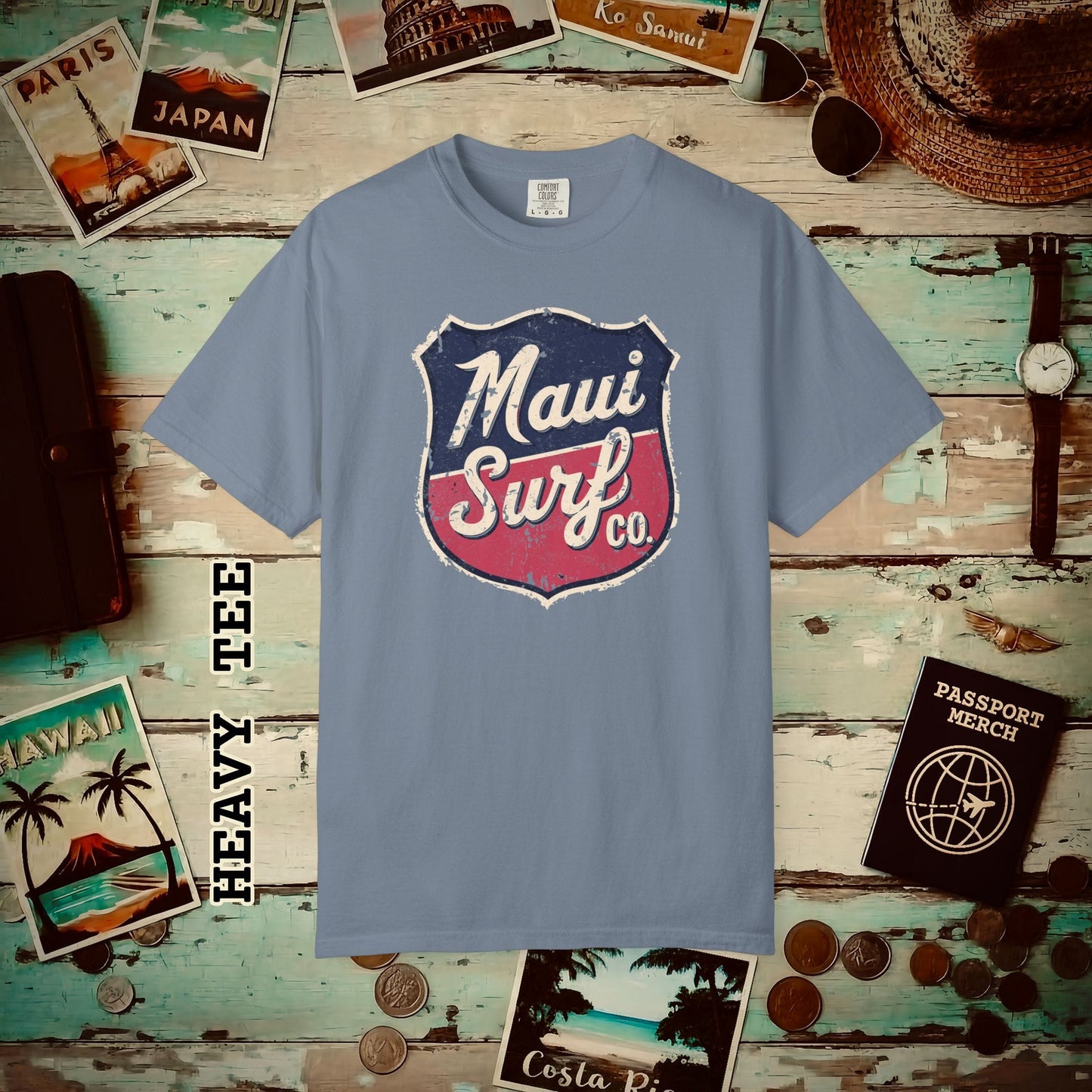 Vintage Maui Surf Co. Shield Hawaii Heavy Tee Blue Jean / S