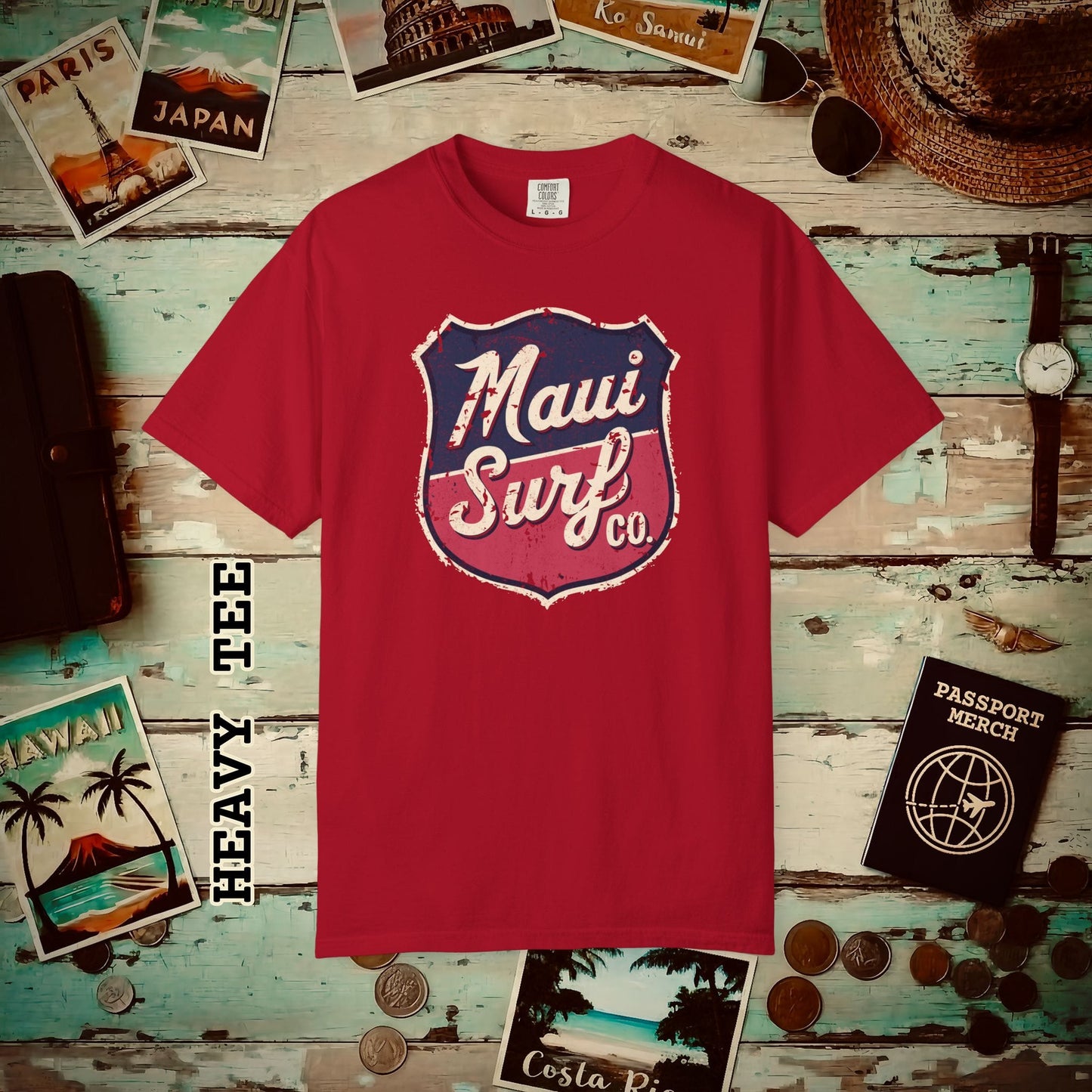 Vintage Maui Surf Co. Shield Hawaii Heavy Tee Red / S