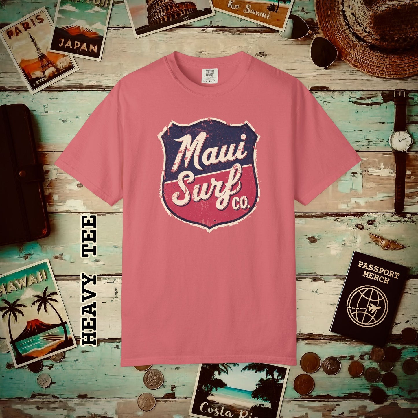 Vintage Maui Surf Co. Shield Hawaii Heavy Tee Watermelon / S
