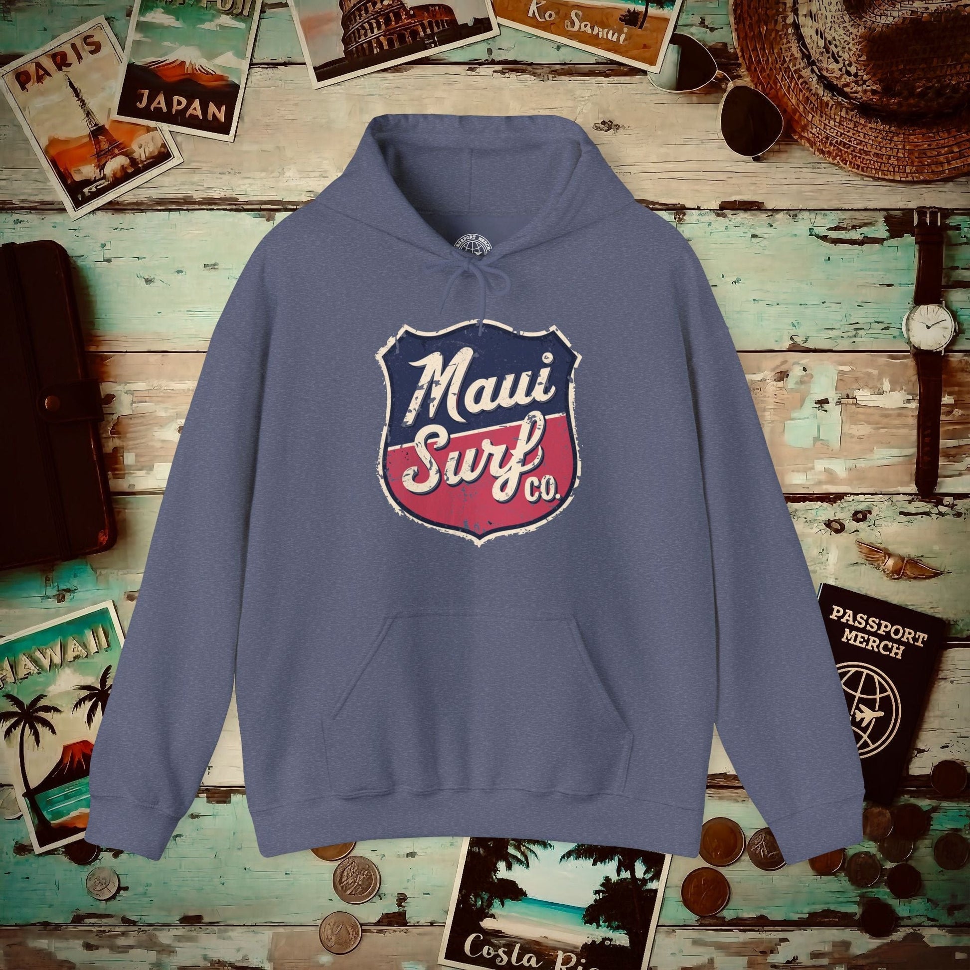 Vintage Maui Surf Co. Shield Hawaii Hoodie Heather Navy / S