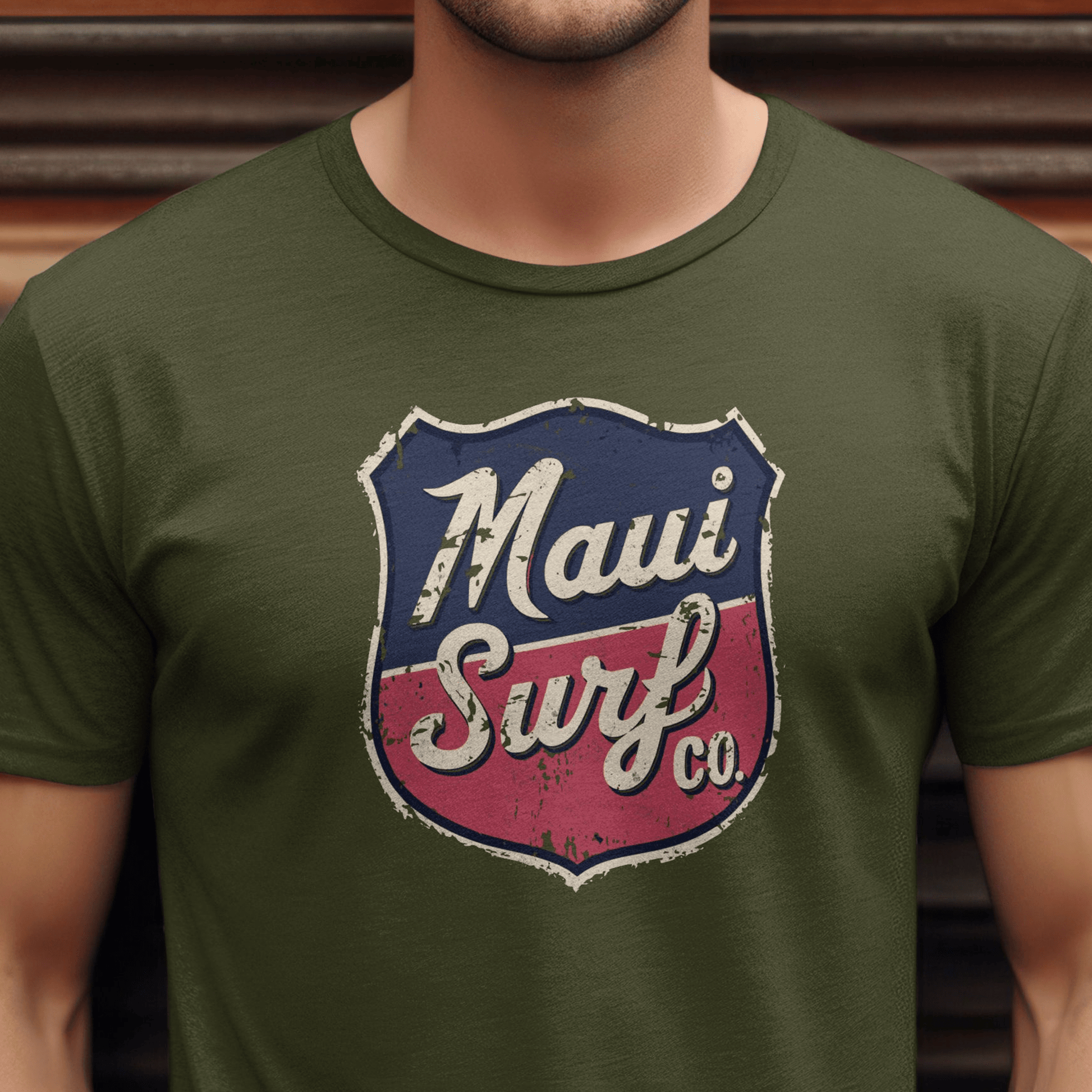 Vintage Maui Surf Co. Shield Hawaii T-Shirt Military Green / S