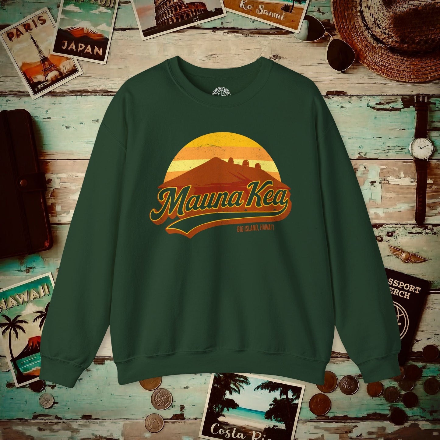 Vintage Mauna Kea, Big Island, Hawaii Crewneck Forest Green / S