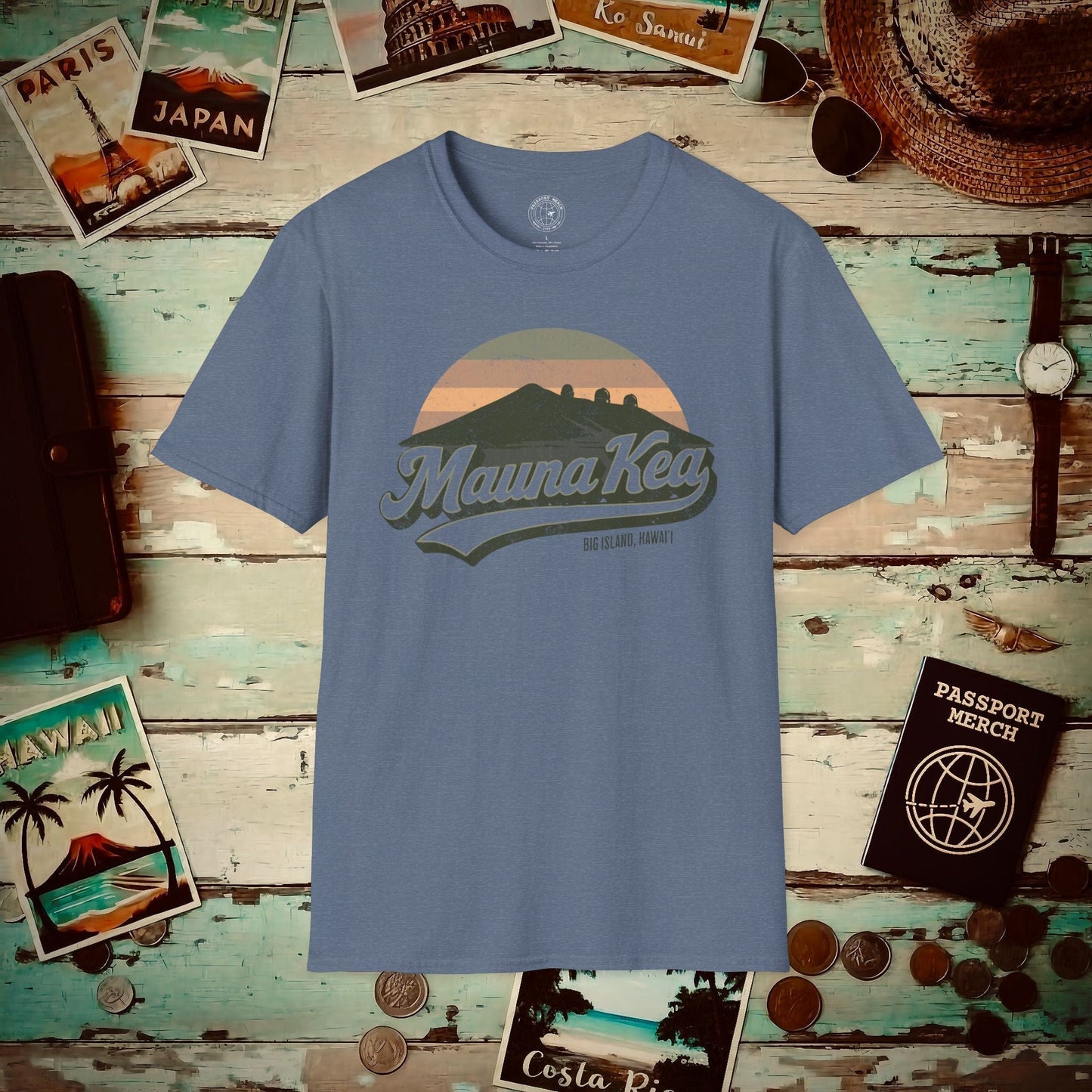 Vintage Mauna Kea, Big Island, Hawaii T-Shirt Heather Indigo / S