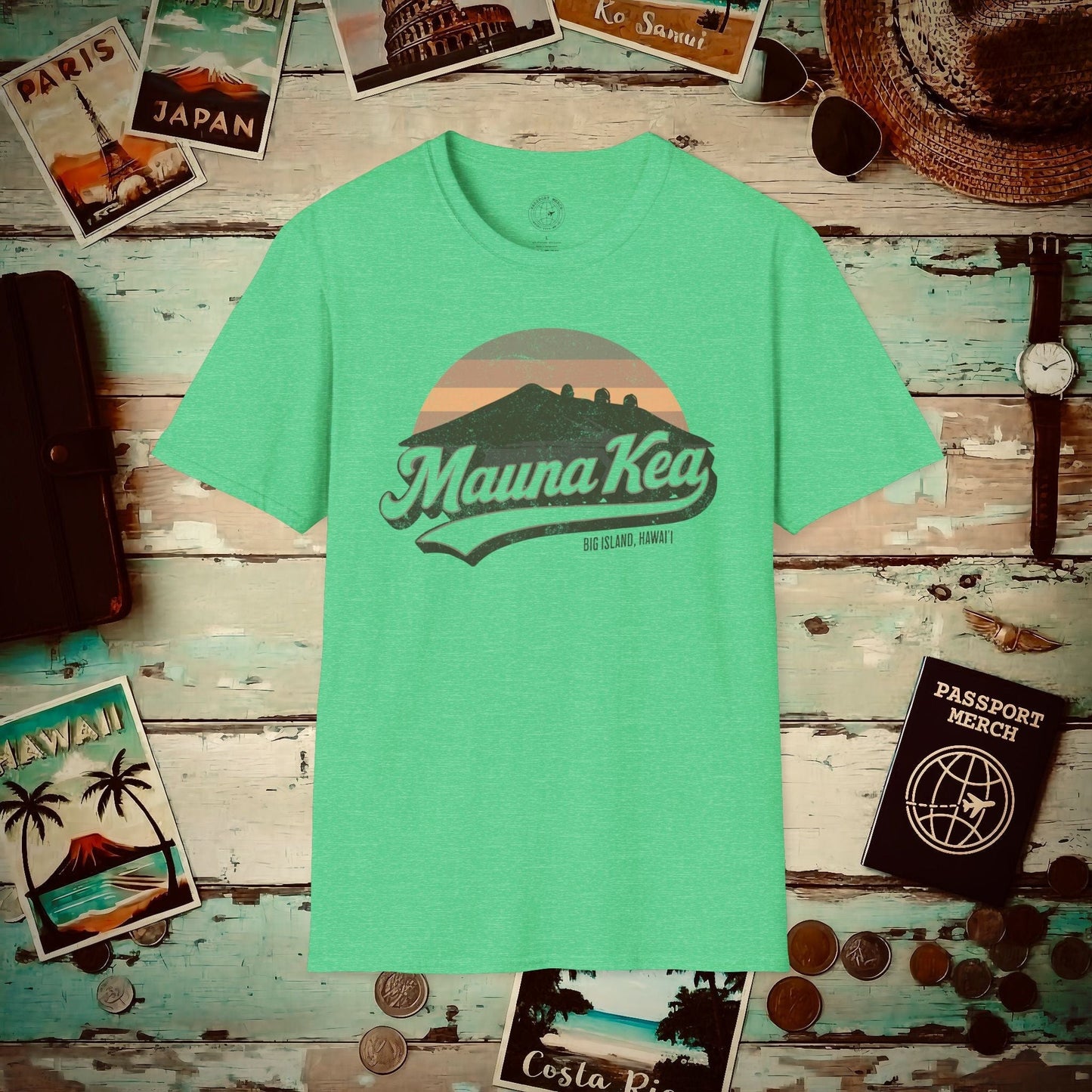 Vintage Mauna Kea, Big Island, Hawaii T-Shirt Heather Irish Green / S