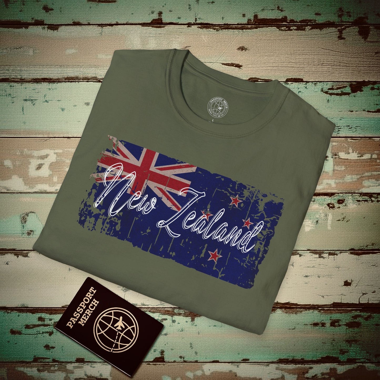 Vintage New Zealand Flag T-Shirt Military Green / S