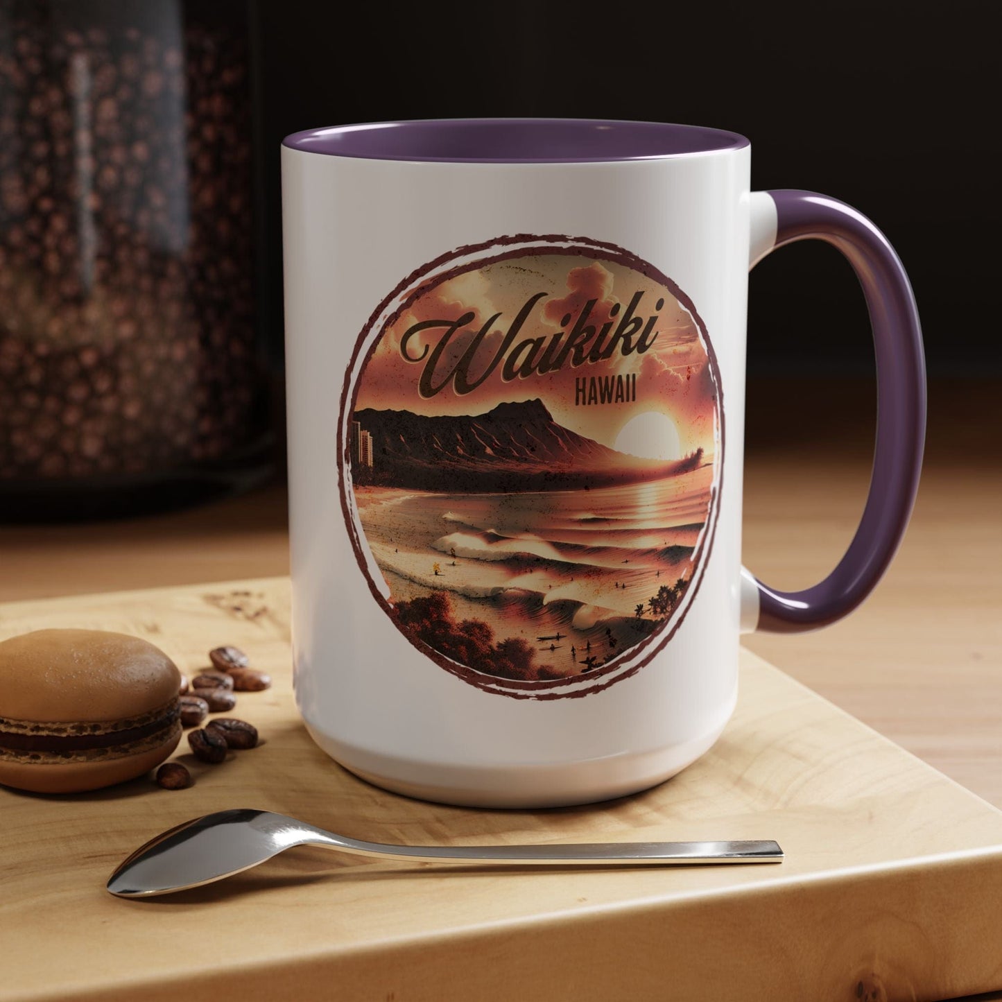 Vintage Nostalgia, Waikiki, Hawaii 15oz Mug Purple / 15oz