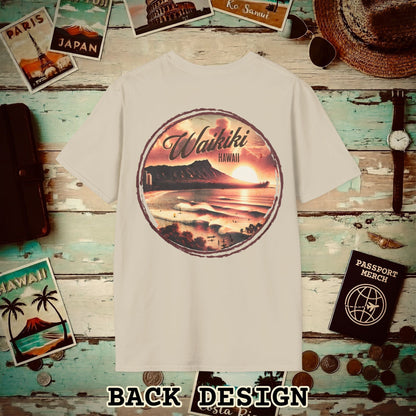 Vintage Nostalgia, Waikiki, Hawaii, Back Print T-Shirt Sand / S