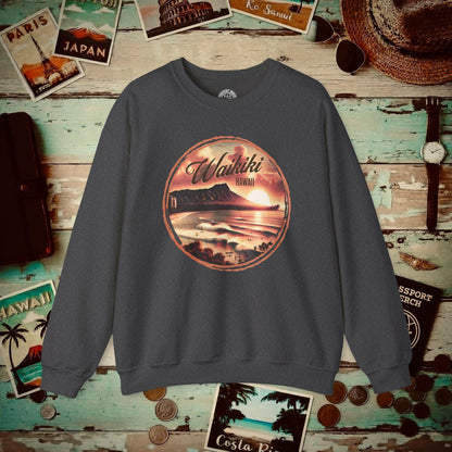 Vintage Nostalgia, Waikiki, Hawaii Crewneck Dark Heather / S