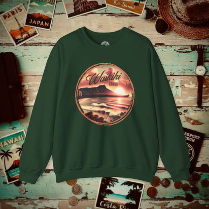 Vintage Nostalgia, Waikiki, Hawaii Crewneck Forest Green / S